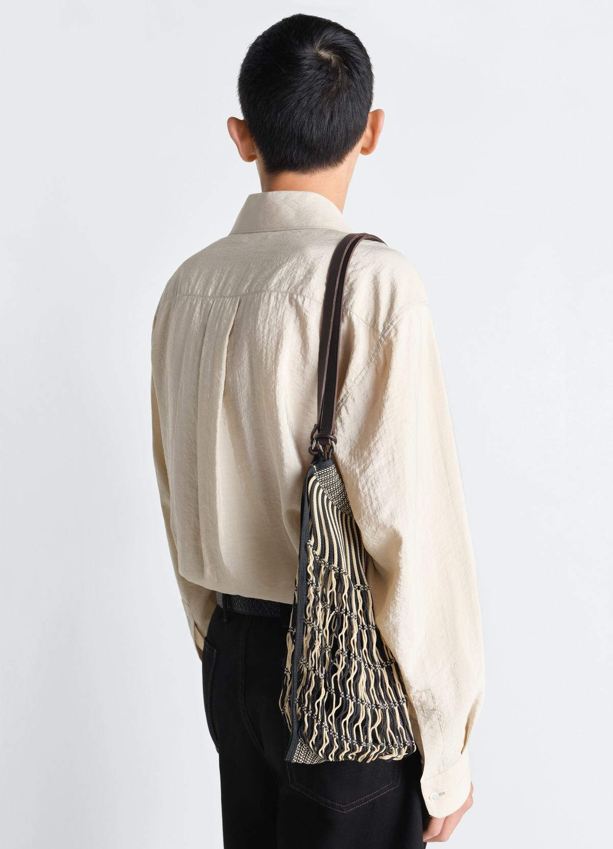 MEDIUM FILT NET SHOPPING BAG - Chevron Light Beige / Bla - Nylon MEDIUM FILT NET SHOPPING BAG - Chevron Light Beige / Bla - Nylon