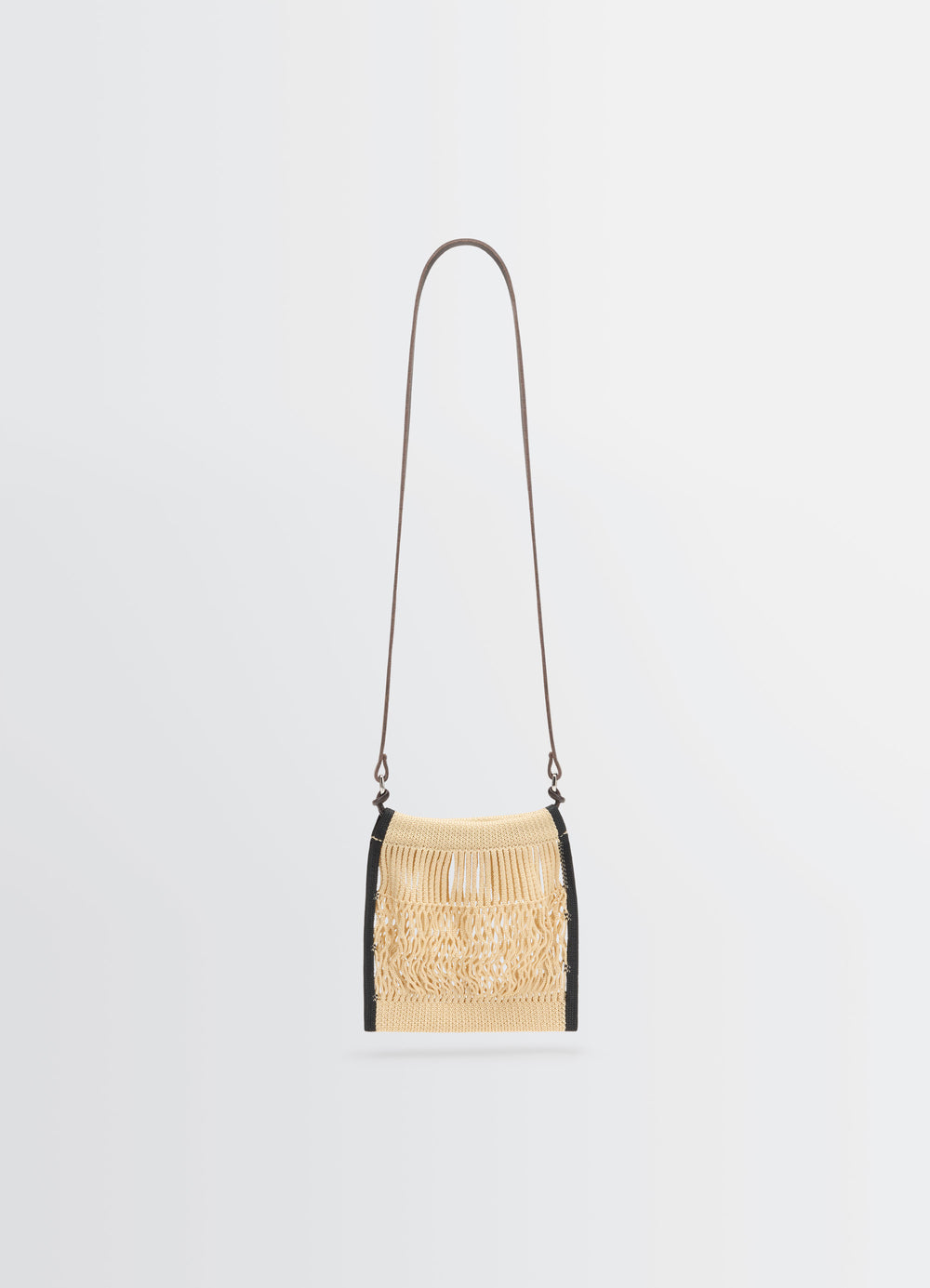 Lemaire x Filt Mini Crossbody in Nylon Mesh, Vegetable-tanned Leathe, product shot, front view woven texture, long strap