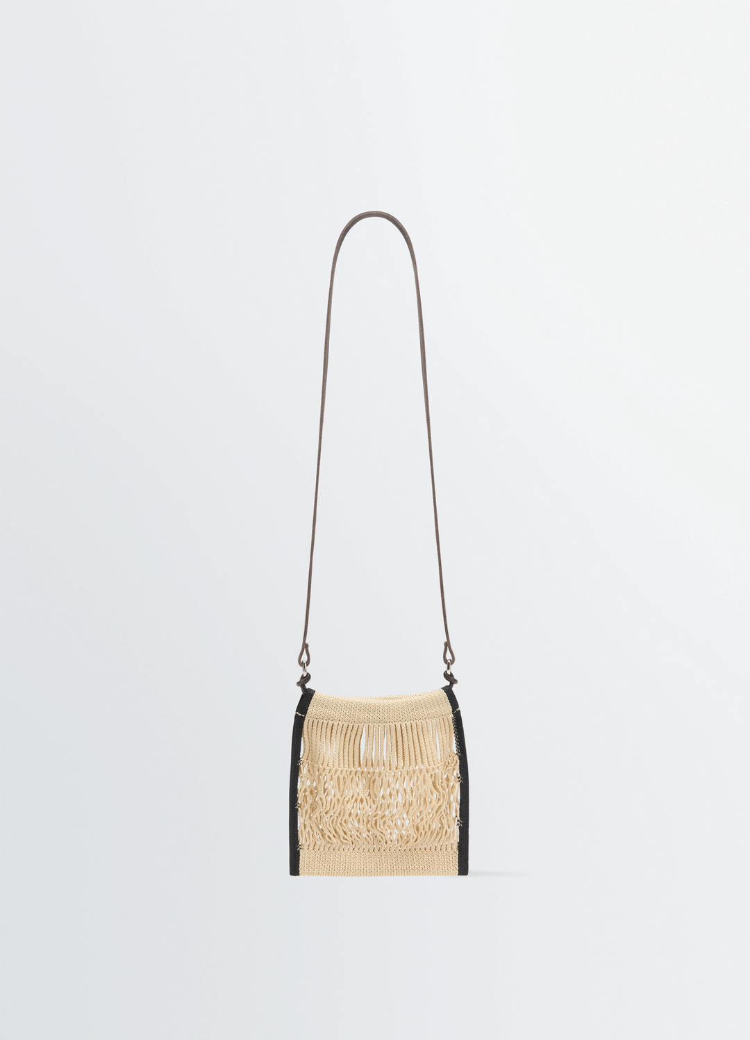 MINI CROSSBODY FILT NET BAG in nylon mesh, leather, product shot, front view collaboration design