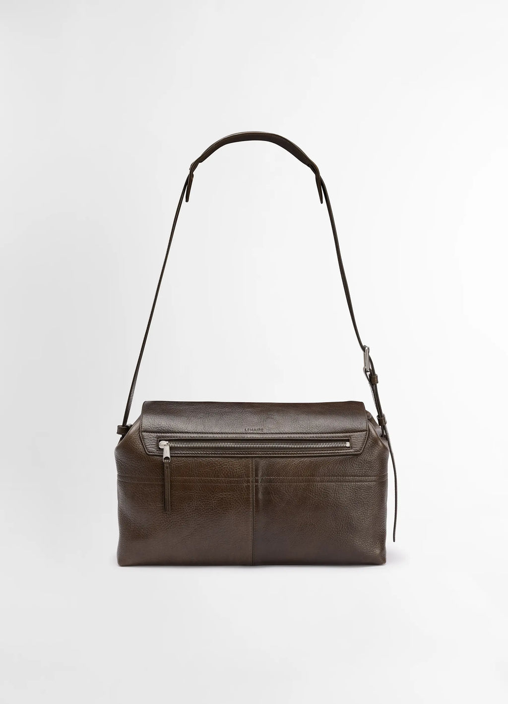 Week-end Gear Bag in Irregular Grained Leather, product shot, top front detailed view curved zip pocket detail