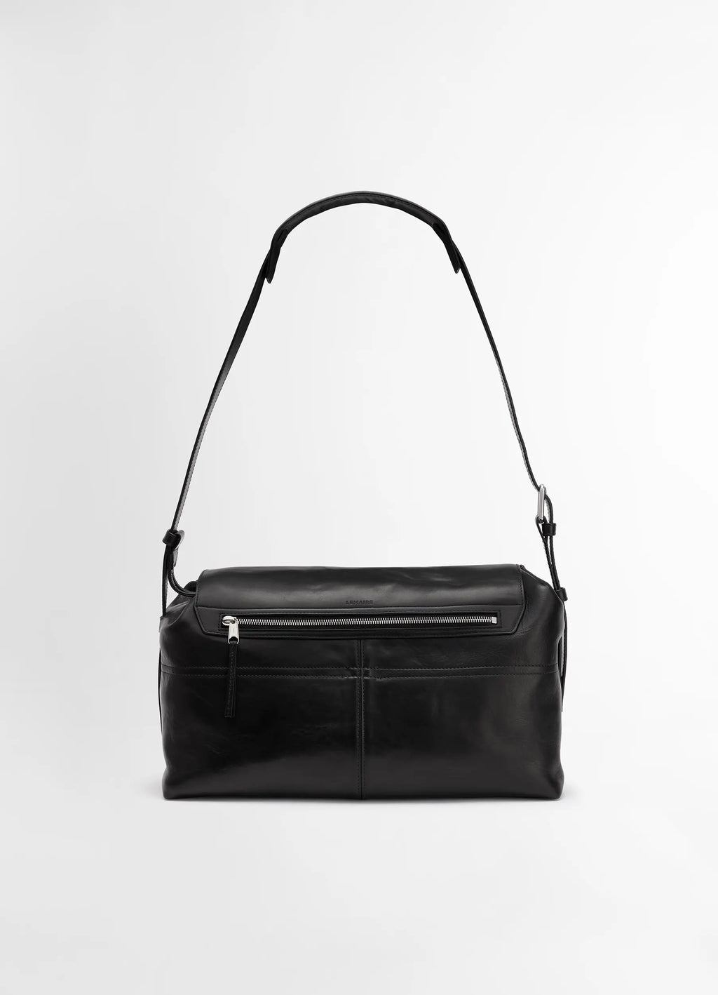 WEEK-END GEAR BAG in vegetable-tanned nappa leather, product shot, top handle view zippered pocket front