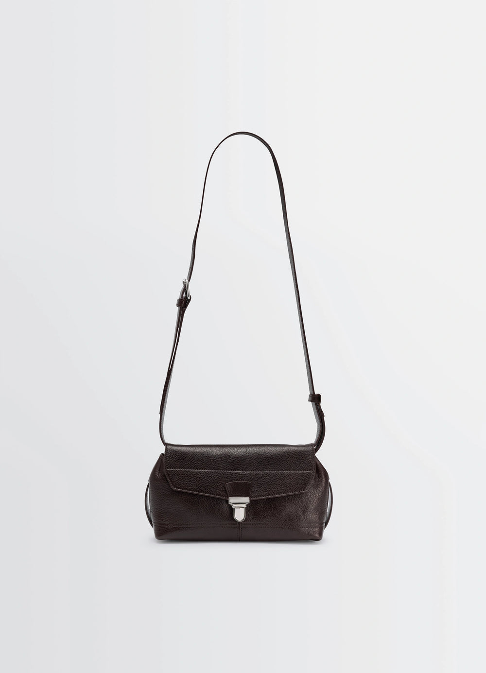 Lemaire Small Gear Bag in Glossy Vegetable-Tanned Leather, product shot, front view adjustable shoulder strap