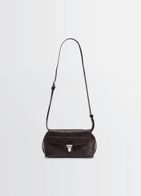 Lemaire Small Gear Bag in Glossy Vegetable-Tanned Leather, product shot, front view adjustable shoulder strap