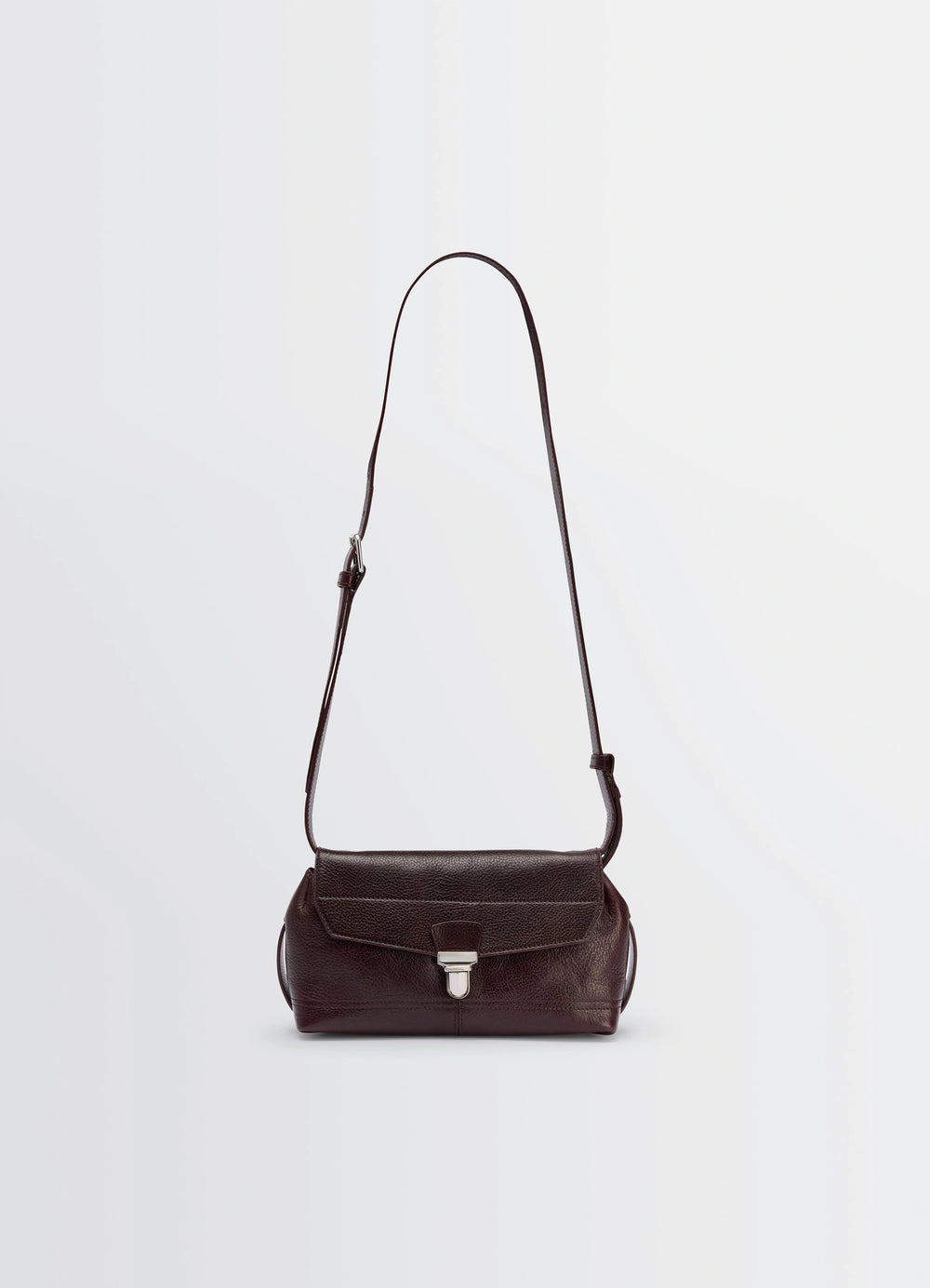 Lemaire Small Gear Bag in Glossy Vegetable-Tanned Leather, product shot, front view adjustable shoulder strap