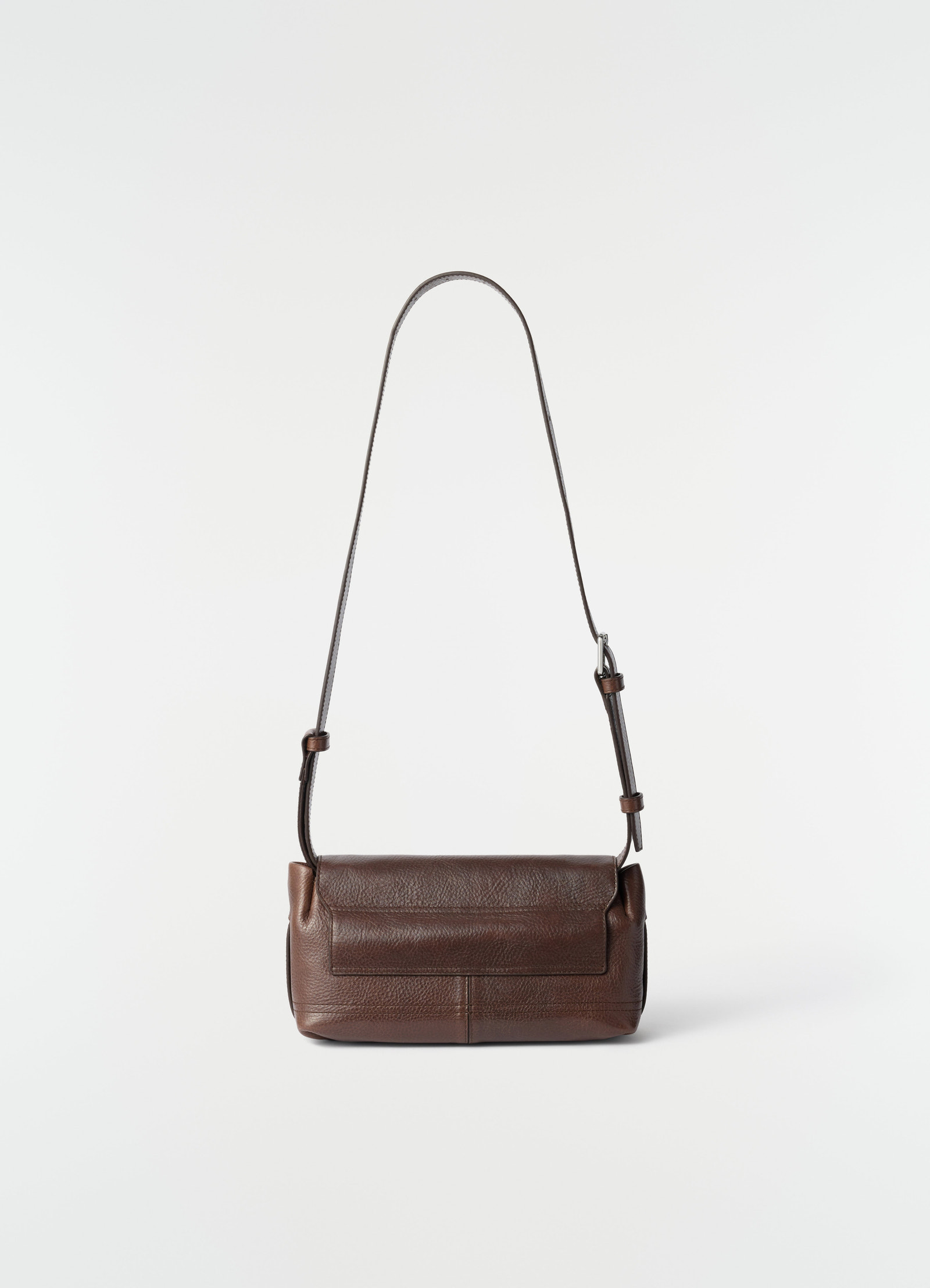 Small dark brown leather crossbody bag lemaire front view plain white background
