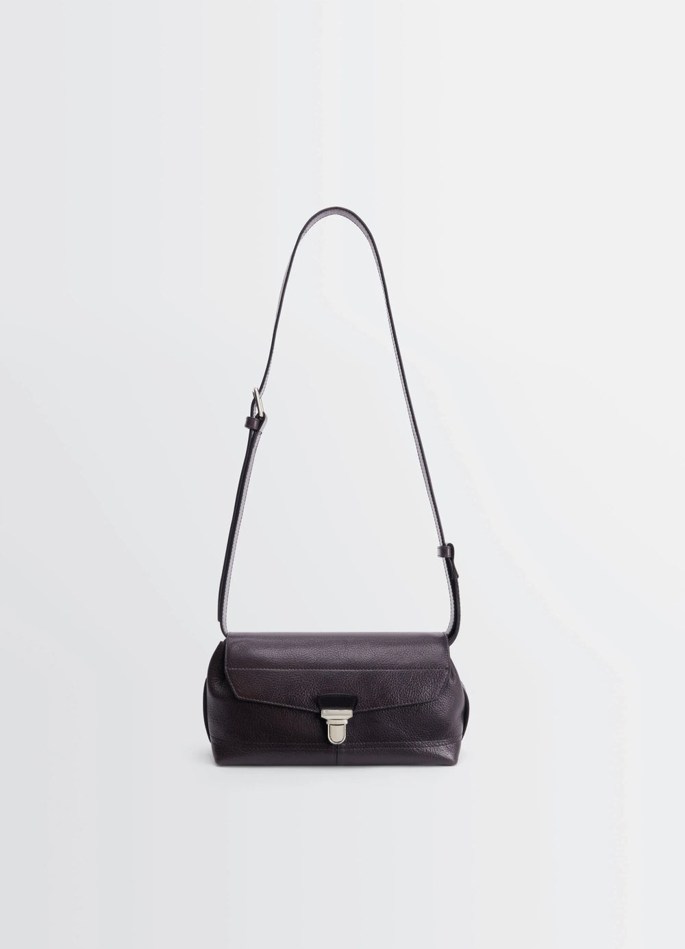 Lemaire Small Gear Bag in Glossy Vegetable-Tanned Leather, product shot, front view top flap closure