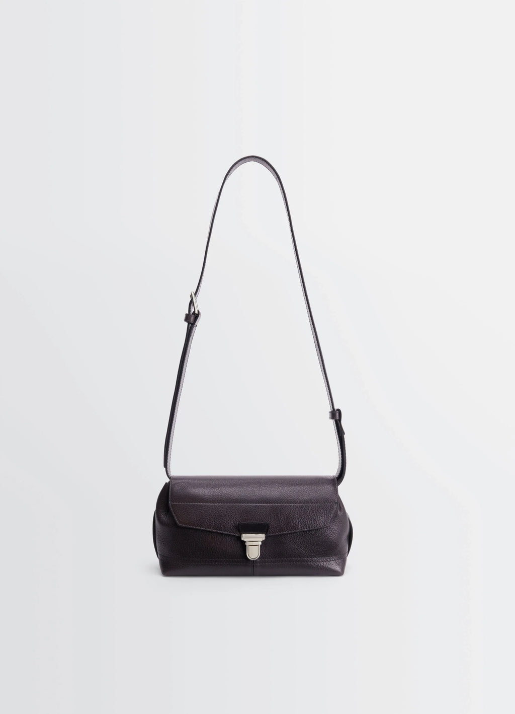 Lemaire Small Gear Bag in Glossy Vegetable-Tanned Leather, product shot, front view top flap closure