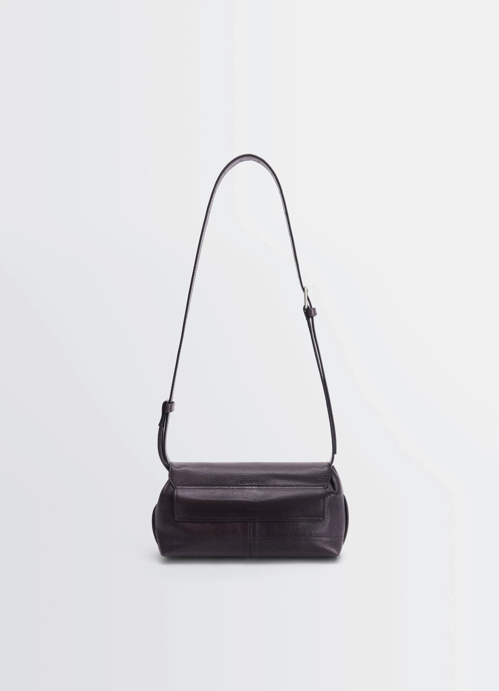 Lemaire Small Gear Bag in Glossy Vegetable-Tanned Leather, product shot, straight-on view long shoulder strap drop