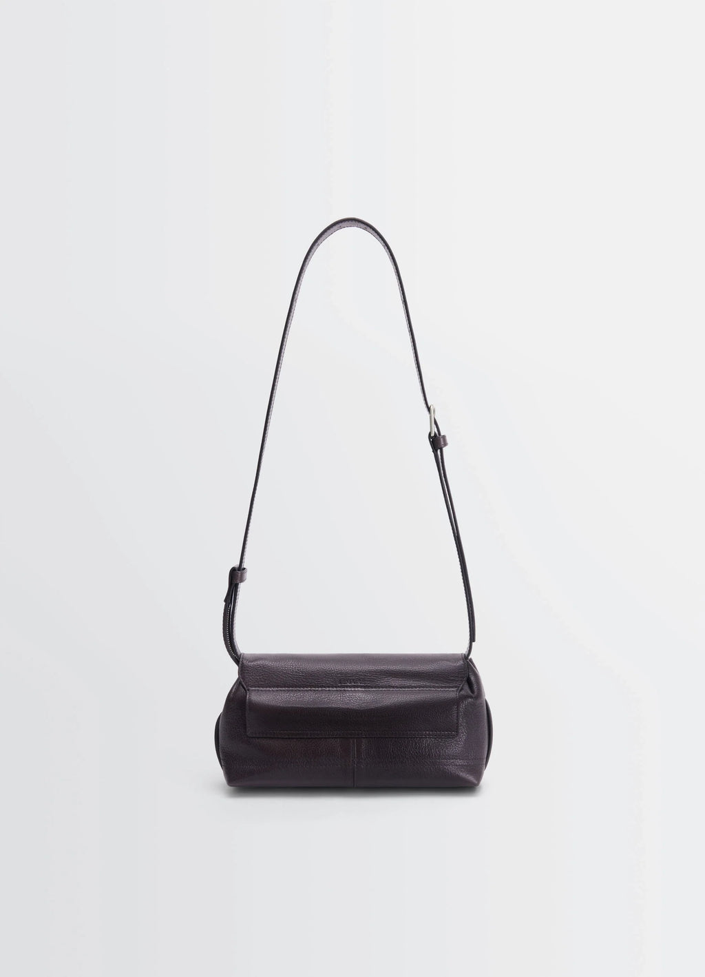Lemaire Small Gear Bag in Glossy Vegetable-Tanned Leather, product shot, straight-on view long shoulder strap drop