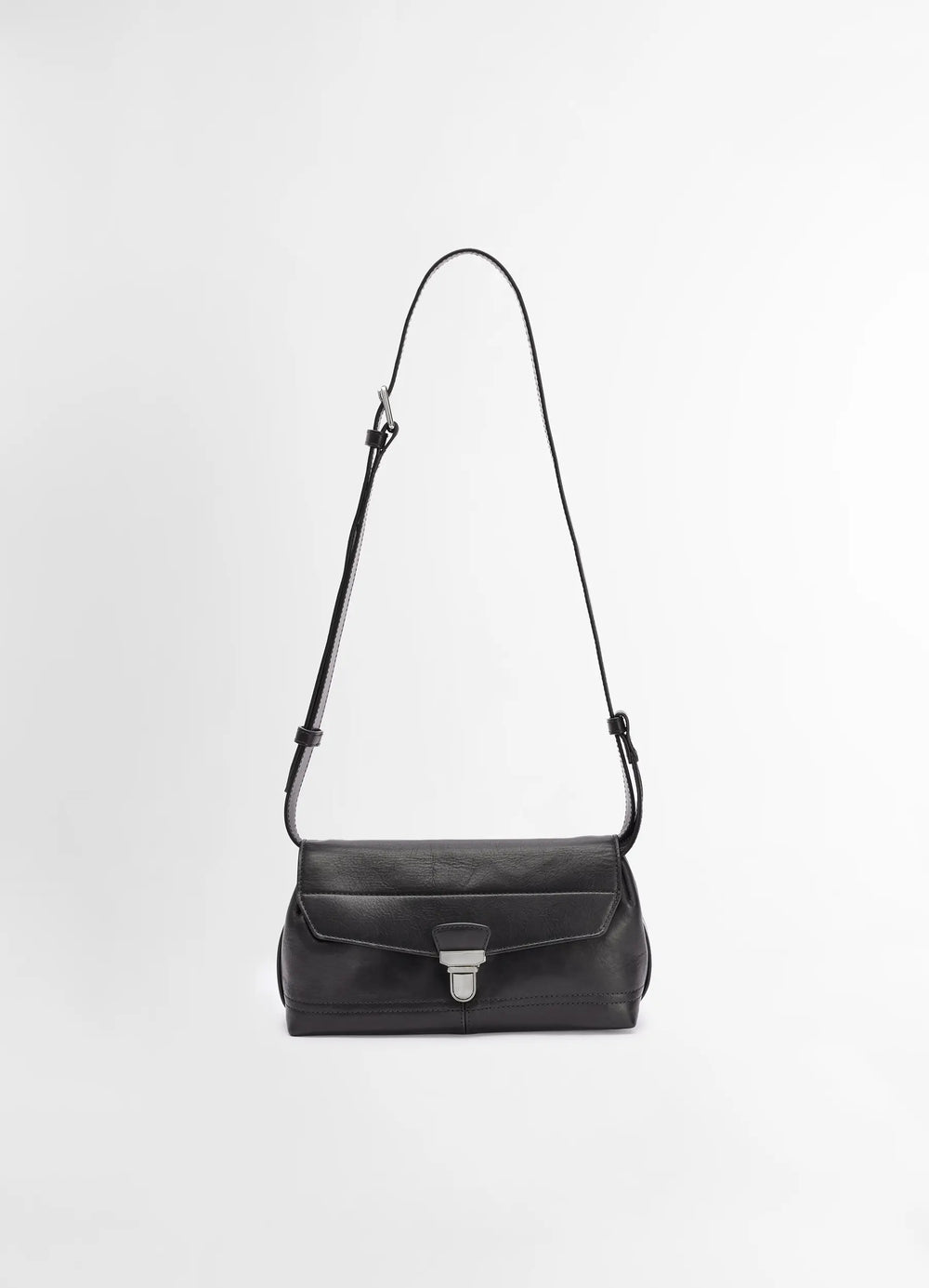 Lemaire Small Gear Bag in Black Vegetable-Tanned Nappa Leathe, product shot, Front view Soft shiny finish