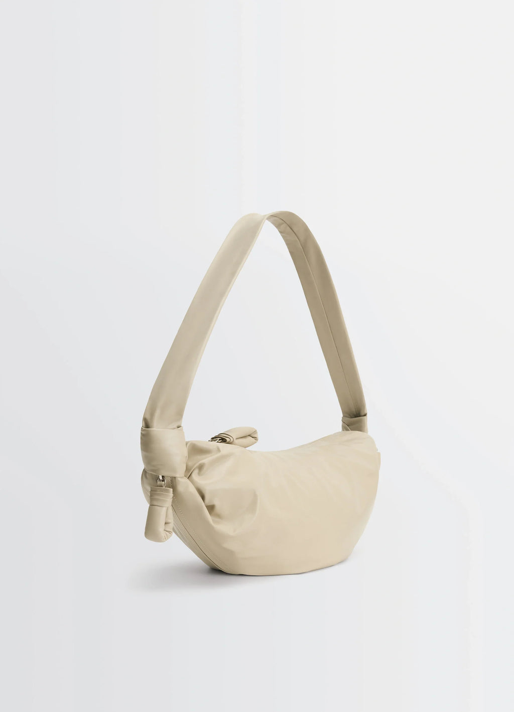 Lemaire Medium Soft Croissant in Paper-effect leather, product shot, three-quarter view curved silhouette