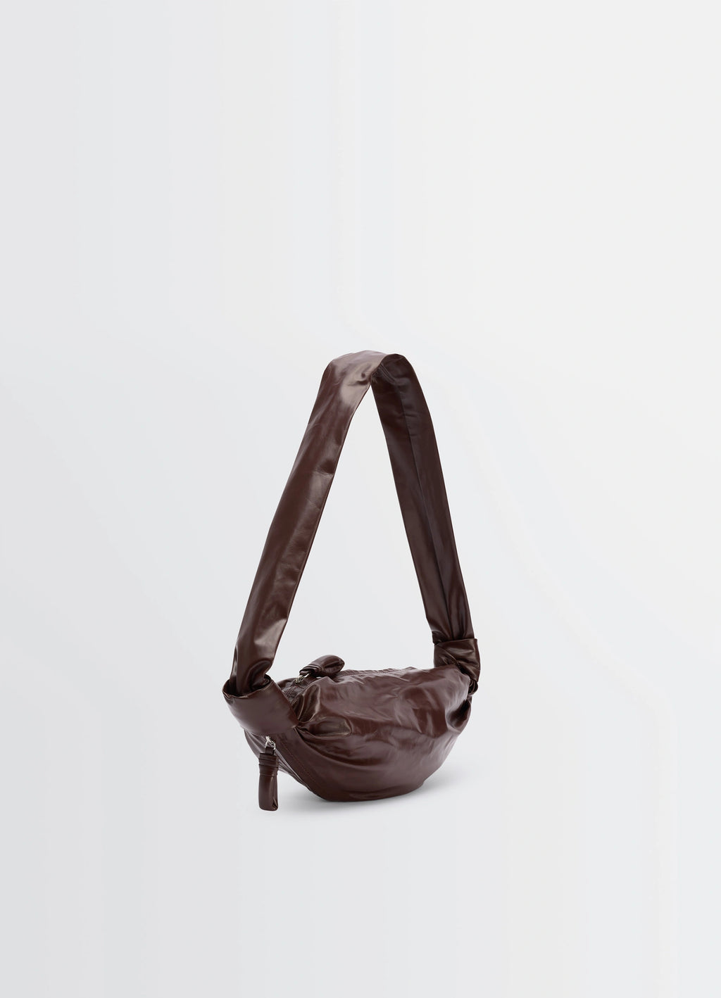 Lemaire Small Soft Croissant in Paper-effect leather, product shot, front angle view knotted base design