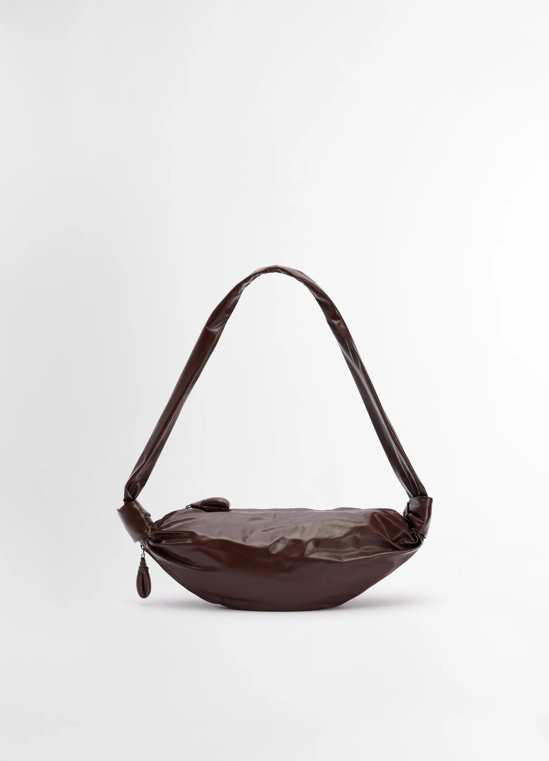 SMALL SOFT CROISSANT BAG IN PAPER LEATHER - Roasted Pecan - Paper