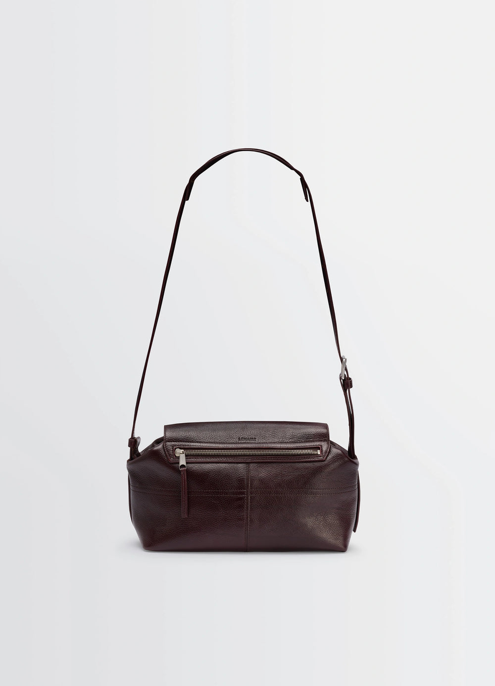 Lemaire Medium Gear Bag in Glossy Vegetable-Tanned Leather, product shot, top-down view secure zip pocket detail