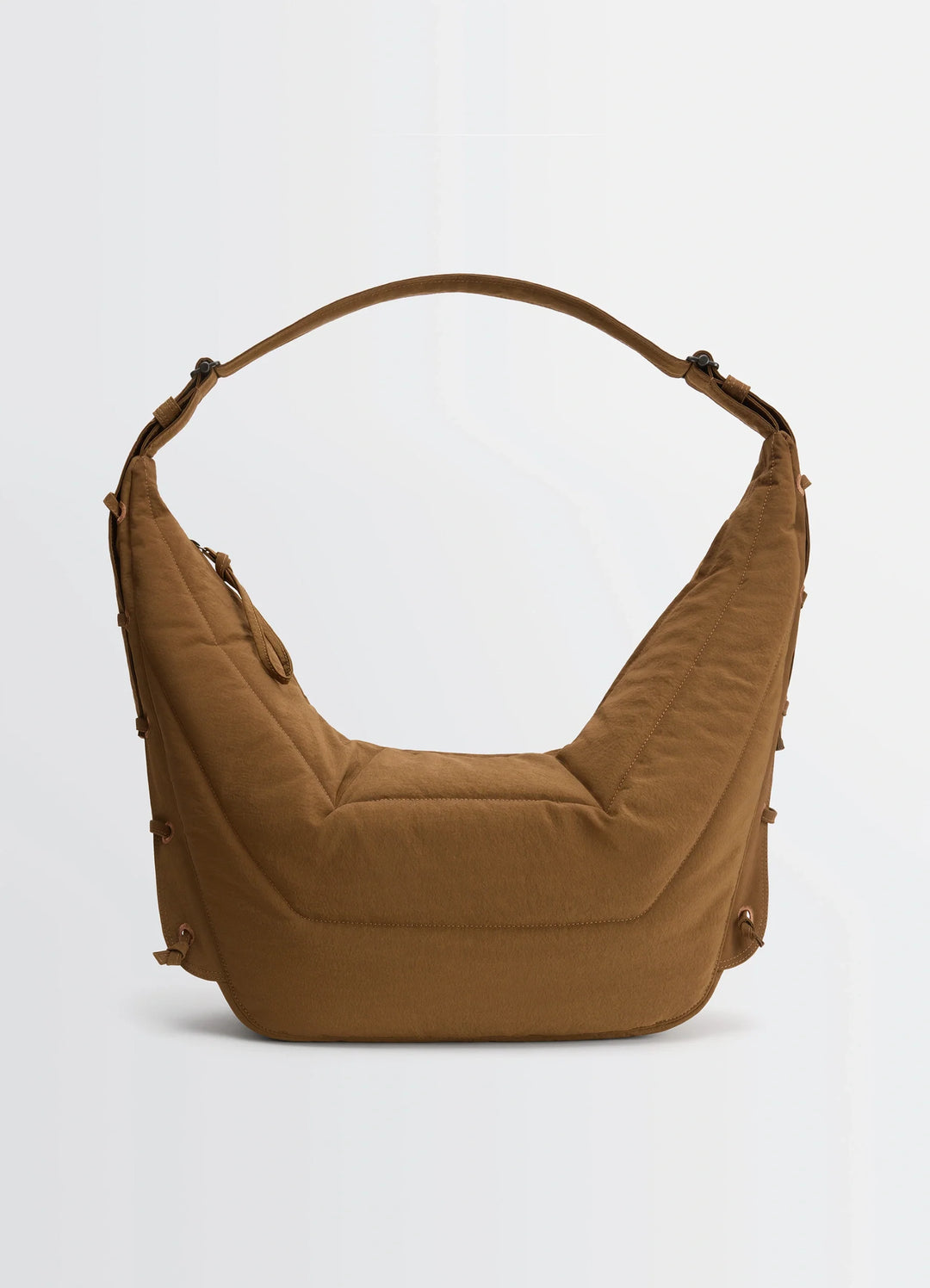 Soft Game Bag in quilted water-repellent nylon, product shot, front angled view embroidered eyelets