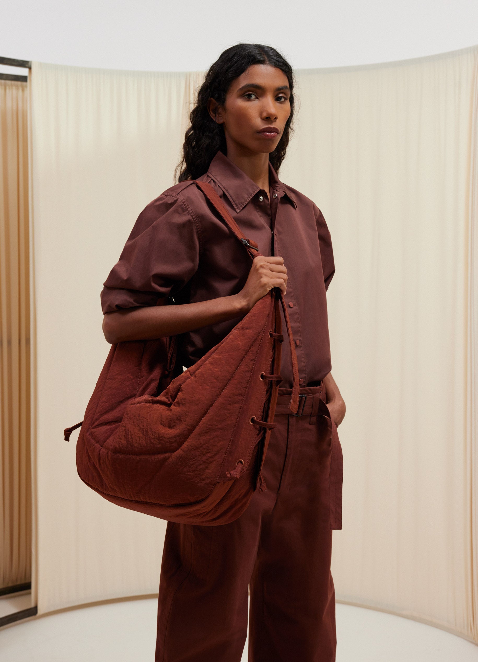 Cherry Mahogany Large Soft Game Bag in Wr Nylon Canvas | LEMAIRE