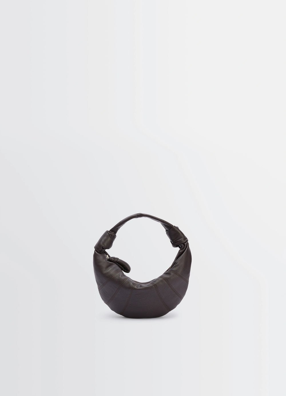Mini Fortune Croissant Bag in Grained Leather, product shot, front view textured stitching