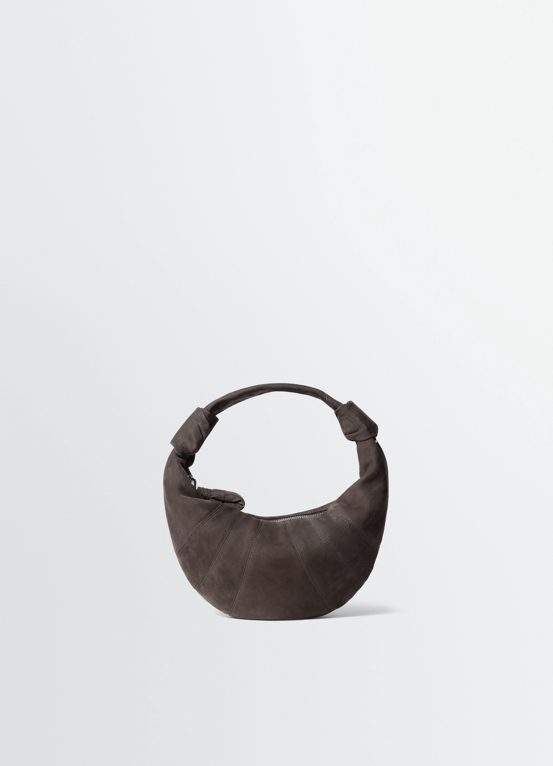 Mini Fortune Croissant Bag in Nubuck Leather, product shot, Front view Half-moon silhouette