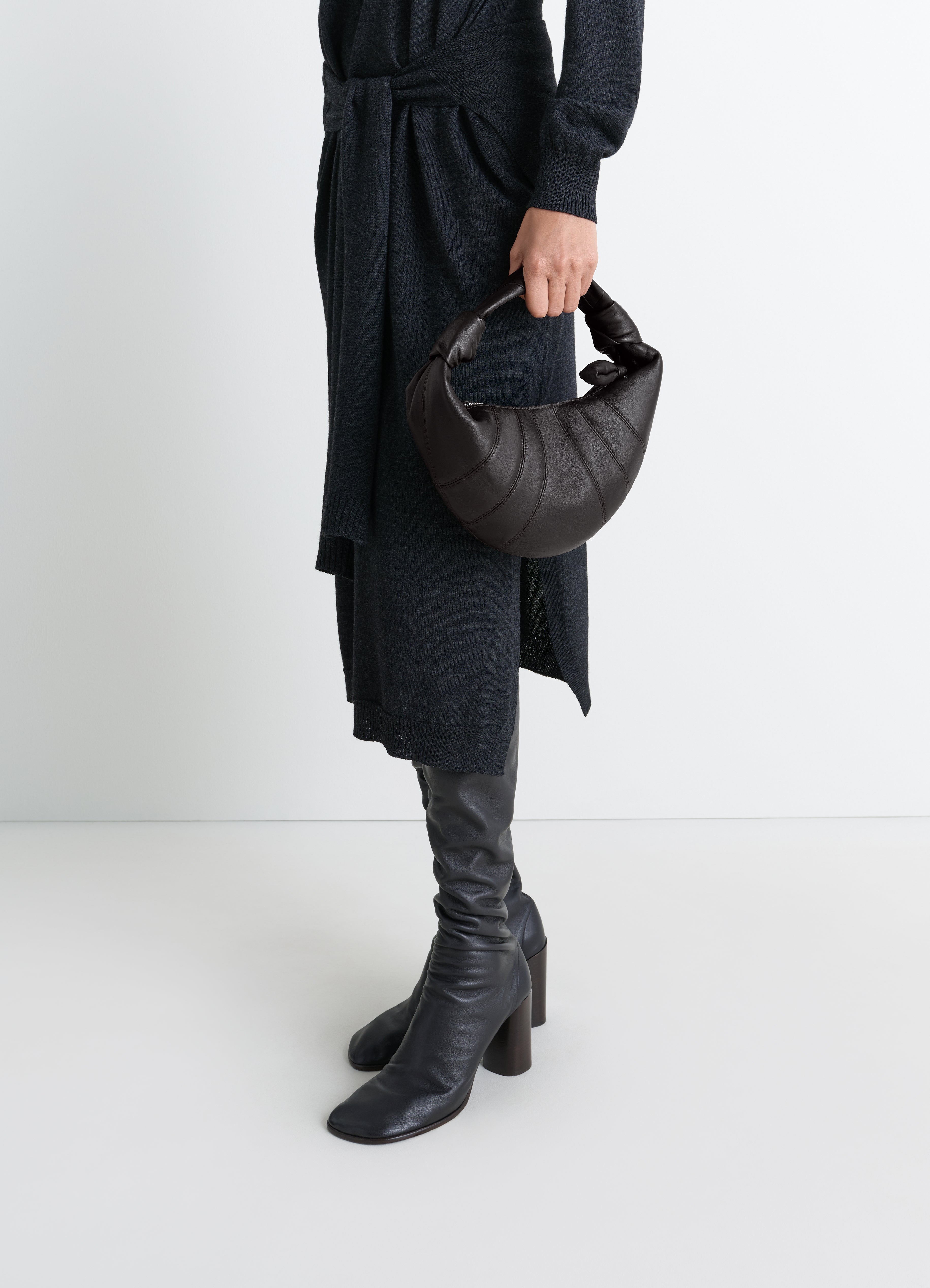 MINI FORTUNE CROISSANT BAG IN LEATHER - Dark Chocolate - Soft