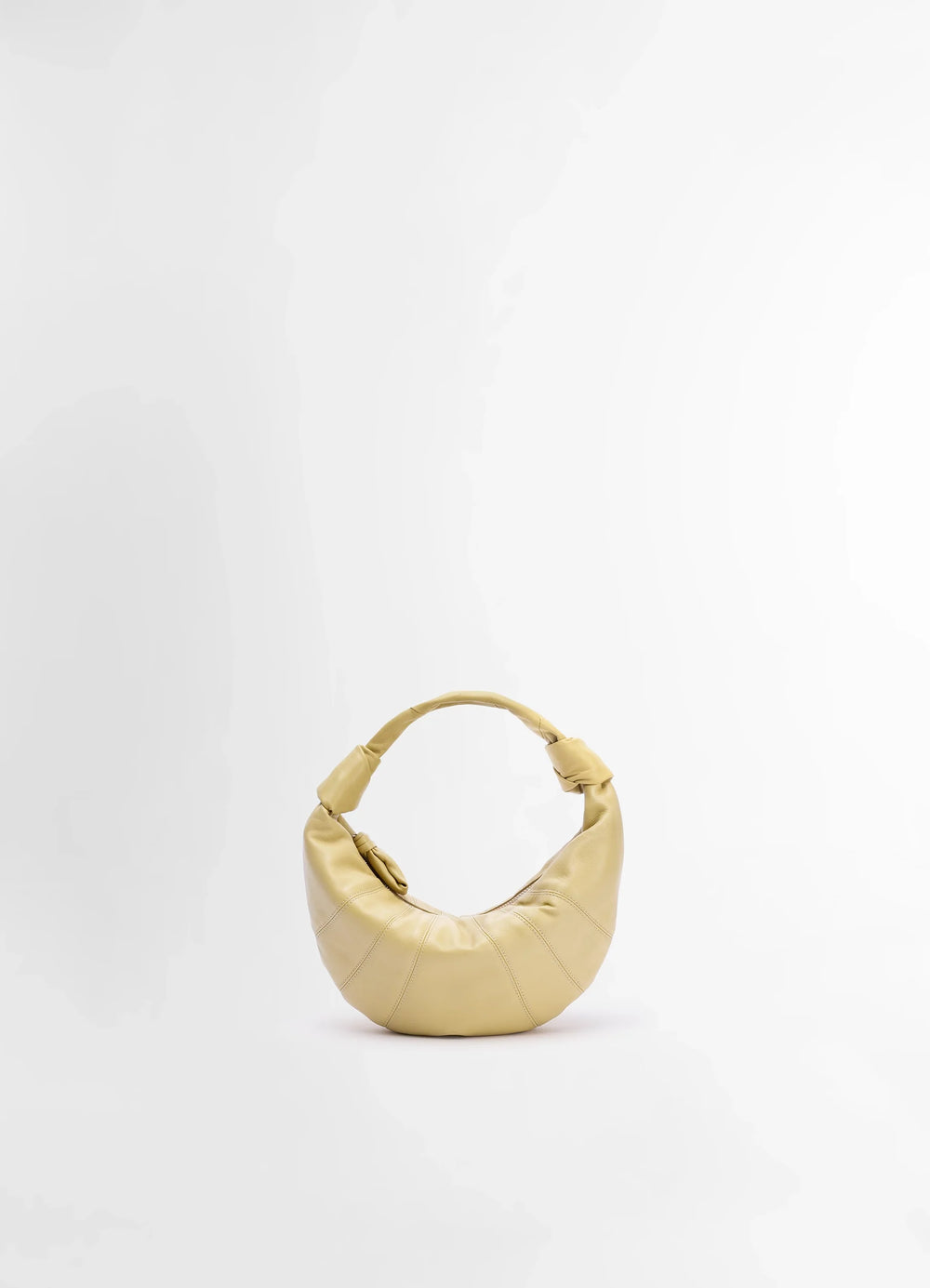 Mini Fortune Croissant Bag in Soft Nappa Leather, product shot, Front view Folded crescent design