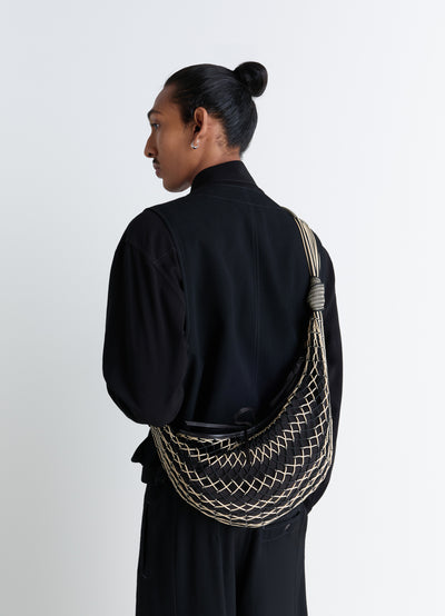 Chevron Light Beige / Black Croissant Filt Bag