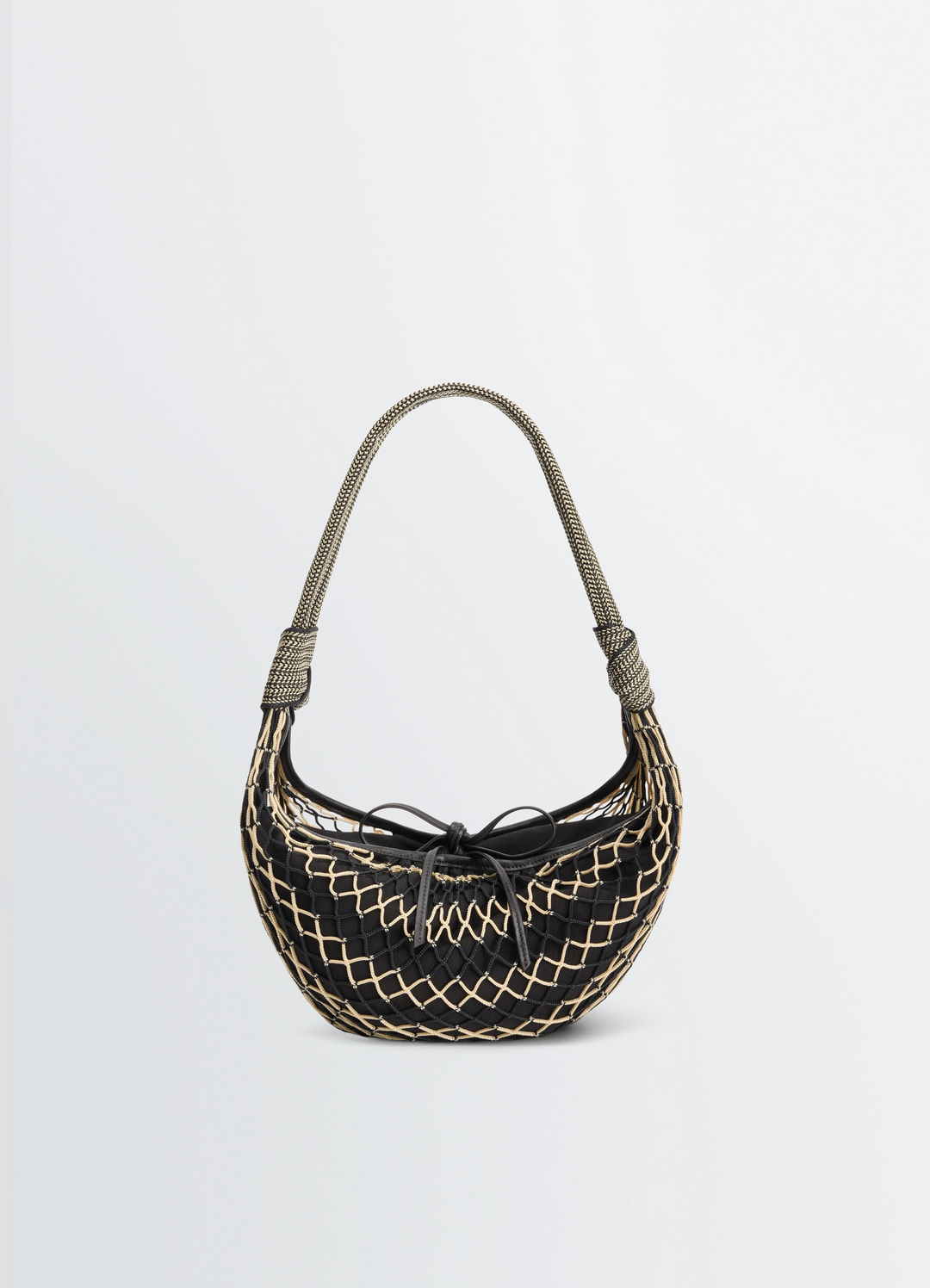 Fortune Croissant Filt Bag in Black Nylon Net, product shot, Front View Removable Inner Bag