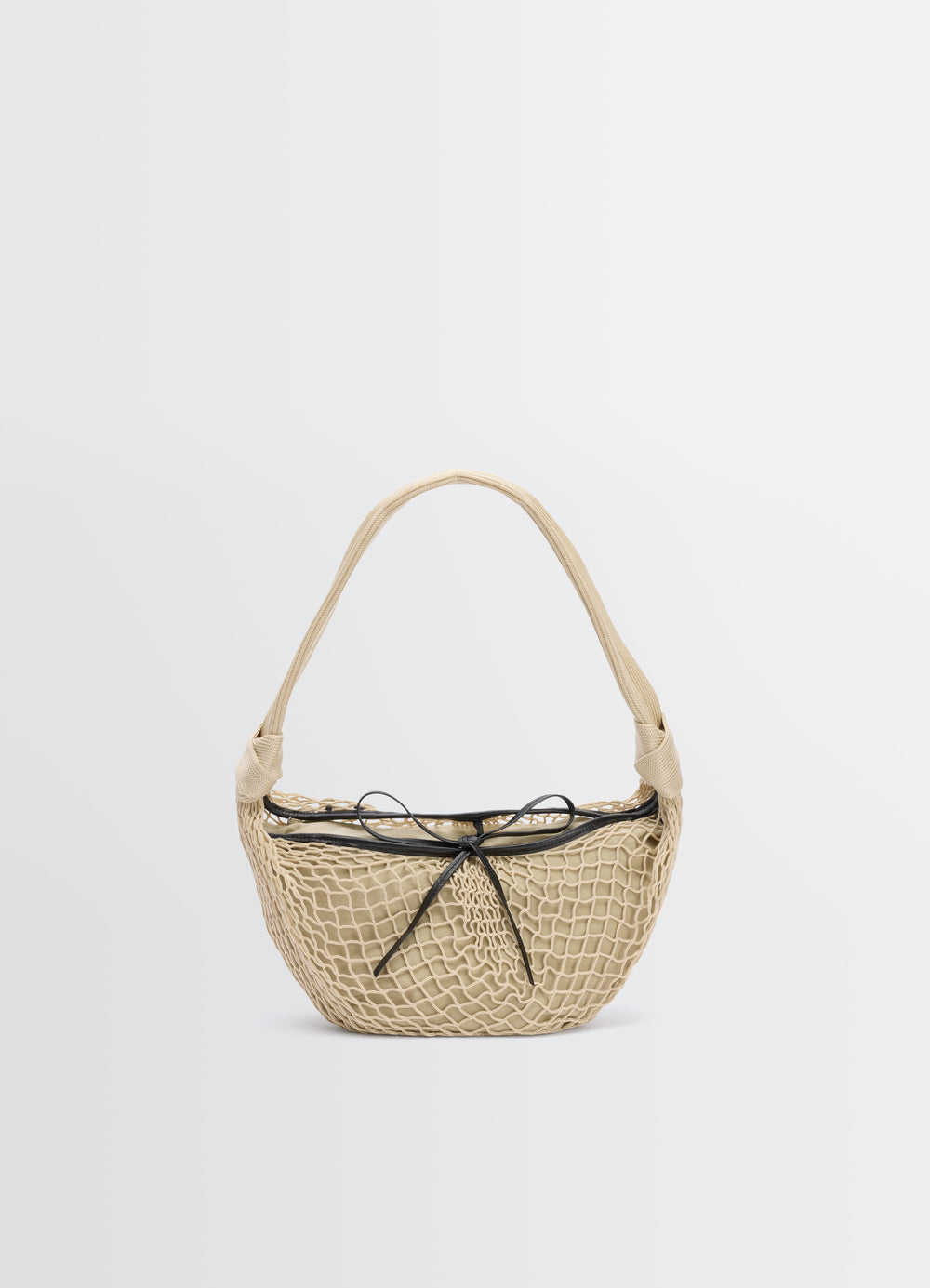 Fortune Croissant Filt Bag in Nylon Net, product shot, front view woven design with bow