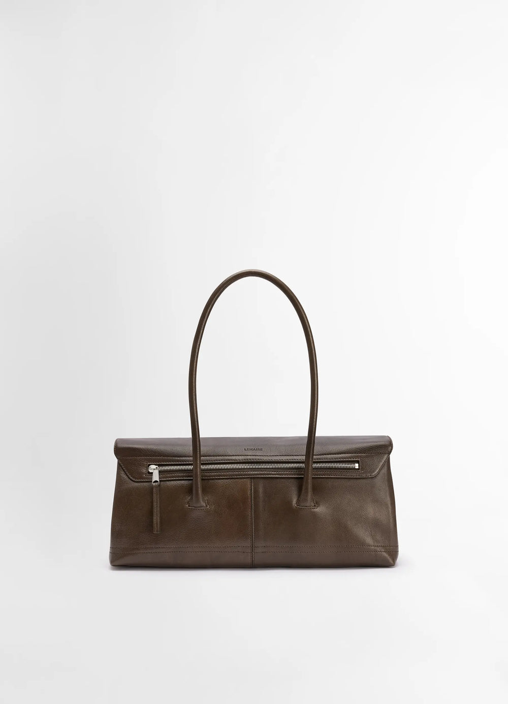 Lemaire Shoulder Gear Bag in Glossy Vegetable Nappa Leather, product shot, back view with visible zipper detail