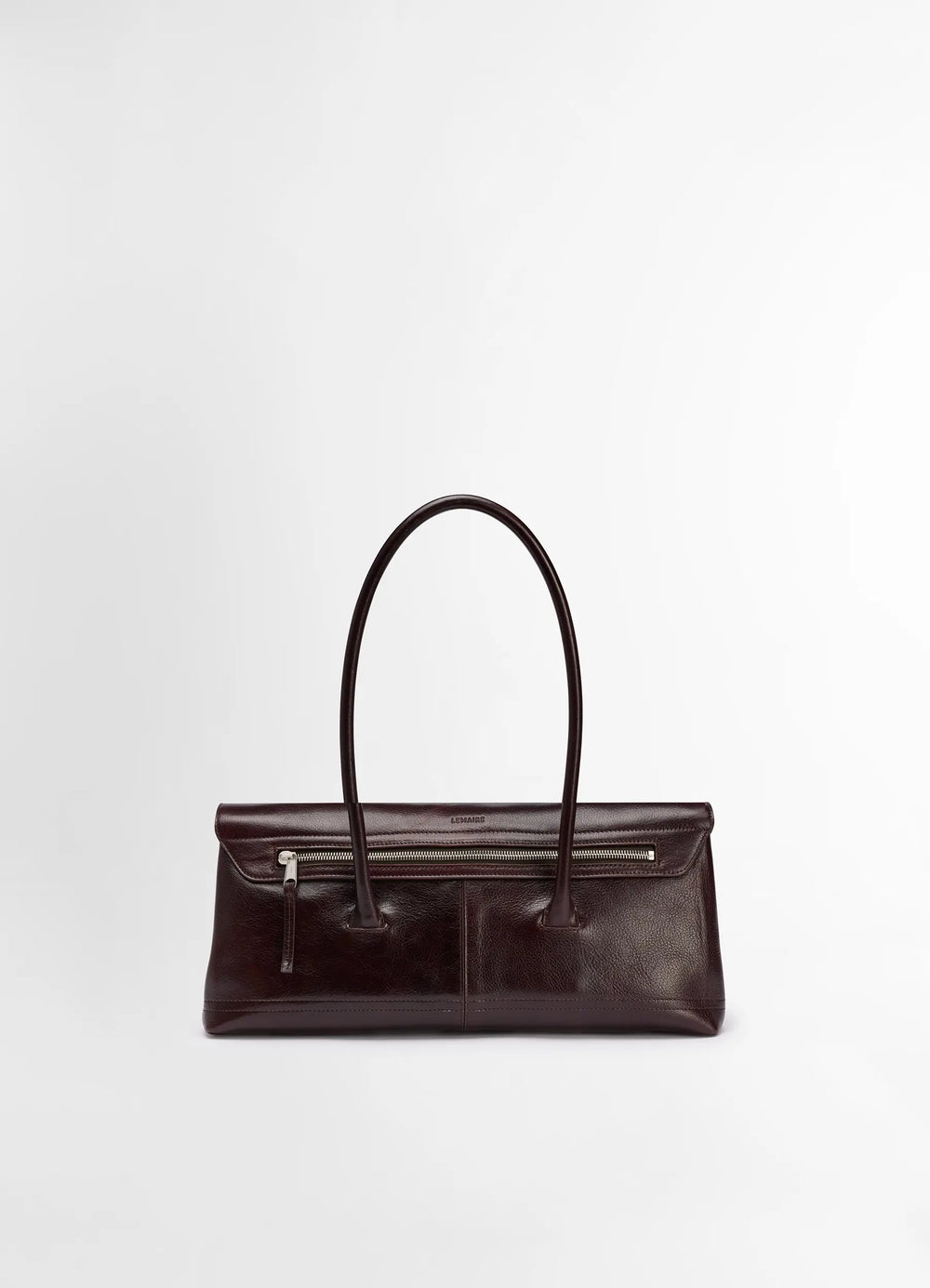 Lemaire Shoulder Gear Bag in Glossy Vegetable-Tanned Leather, product shot, top front view long handle design