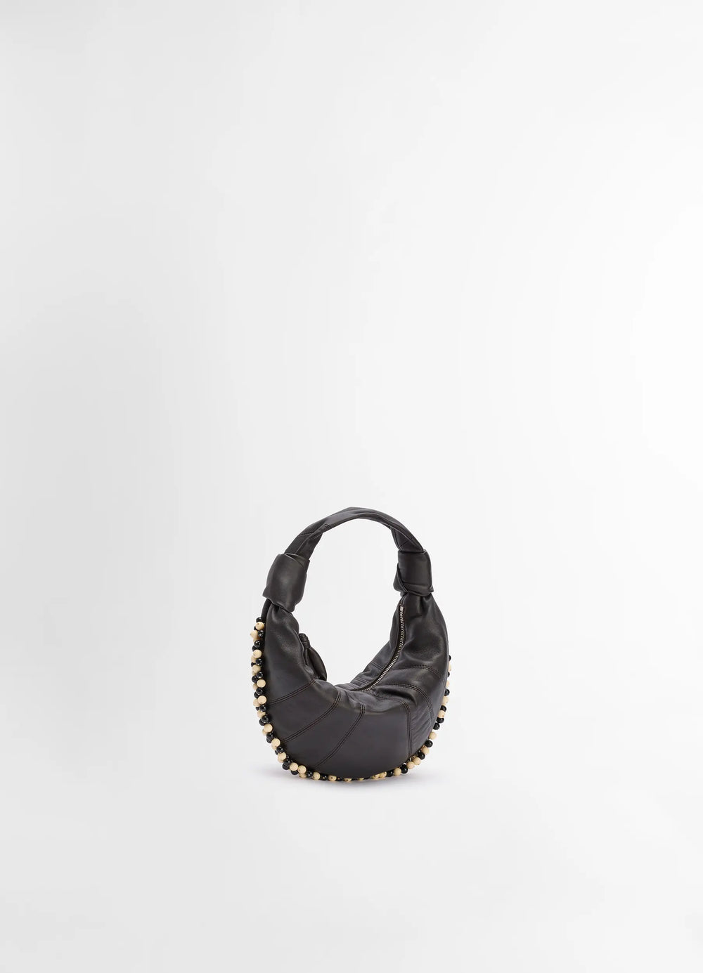 Mini Fortune Bag with Beads in Soft Nappa Lamb Leather, product shot, three-quarter view soft leather texture