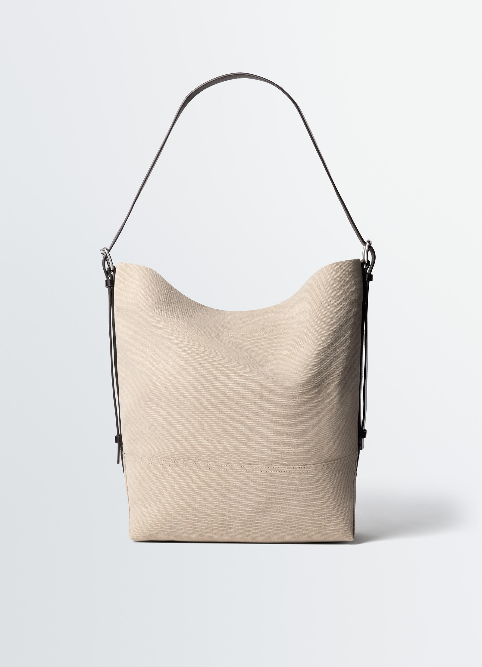 Belted tote bag in cotton canvas, product shot, front view minimalist design