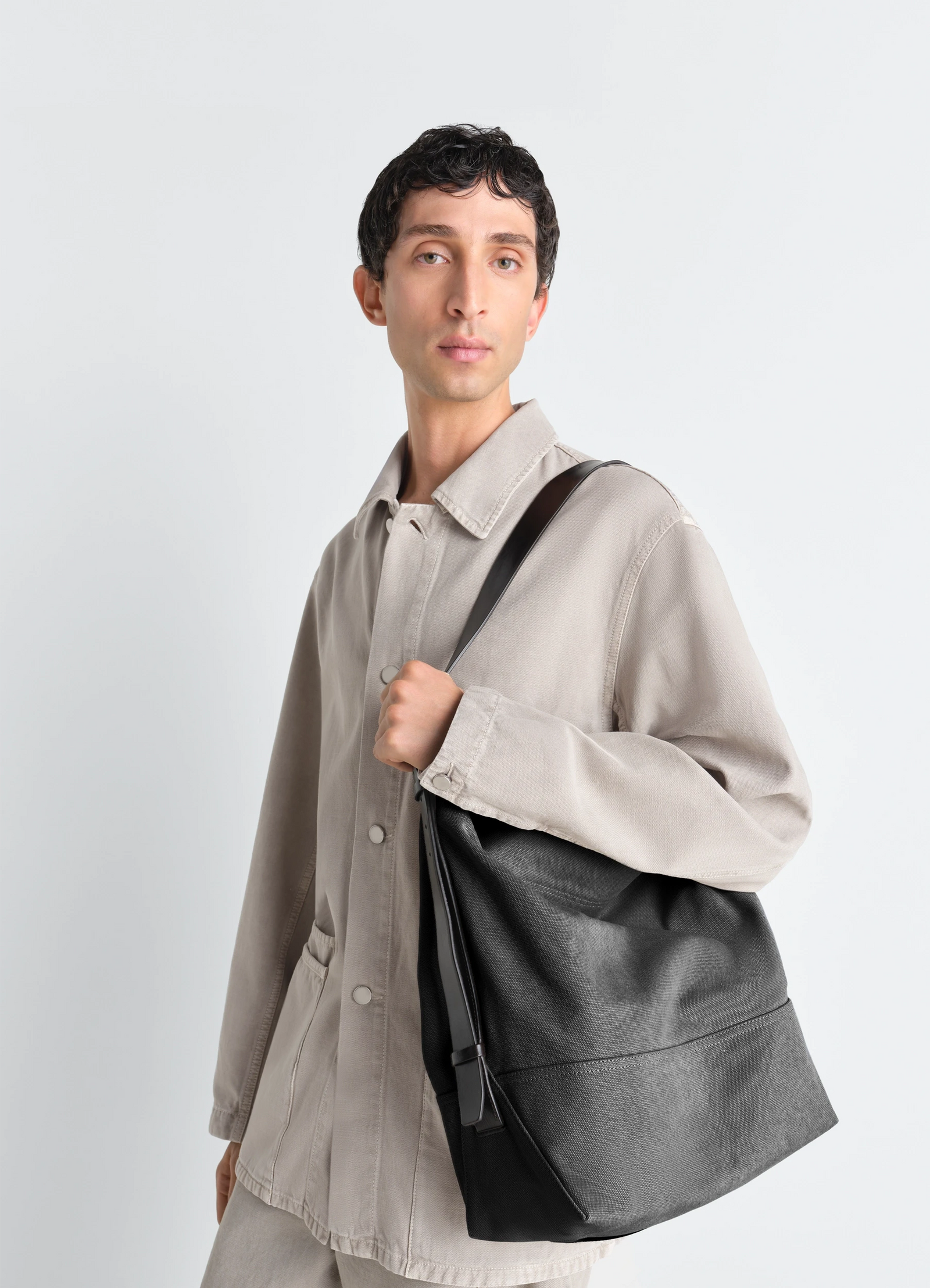 BELTED TOTE BAG IN COTTON CANVAS - Ash Black - Cotton Tye Dye BELTED TOTE BAG IN COTTON CANVAS - Ash Black - Cotton Tye Dye