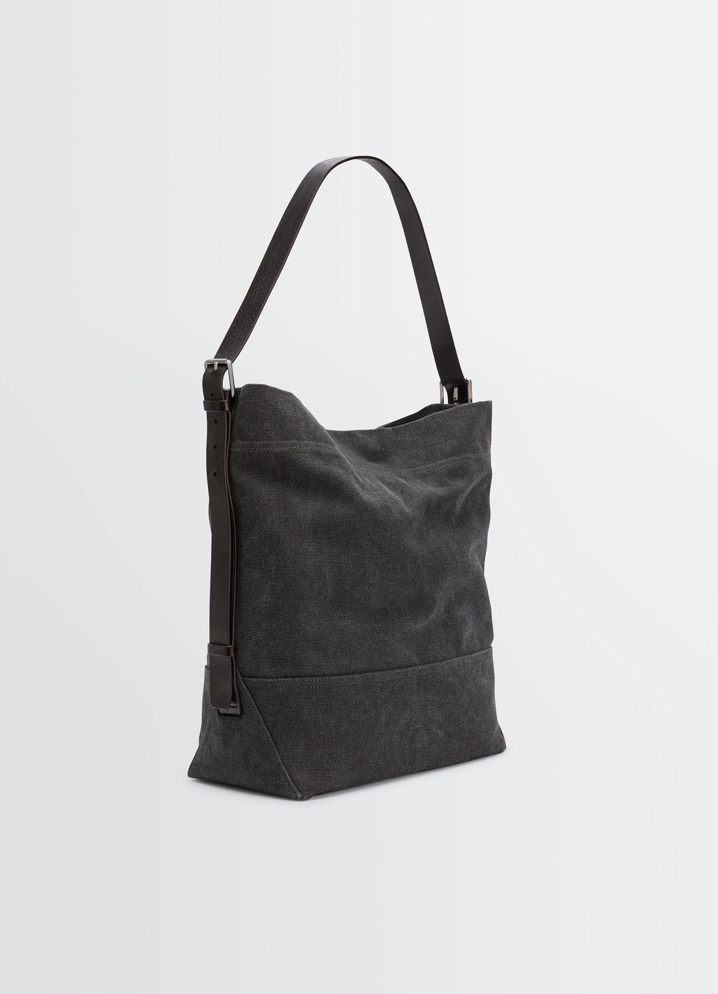Belted Tote Bag in Heavy Cotton Canvas, product shot, three-quarter back view adjustable strap design