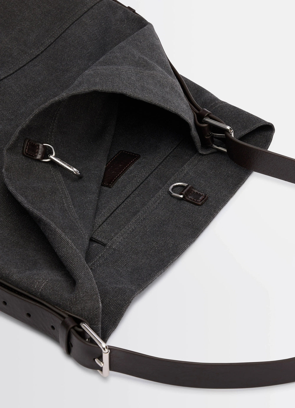 Belted Tote Bag in Heavy Cotton Canvas, product shot, interior view open top design