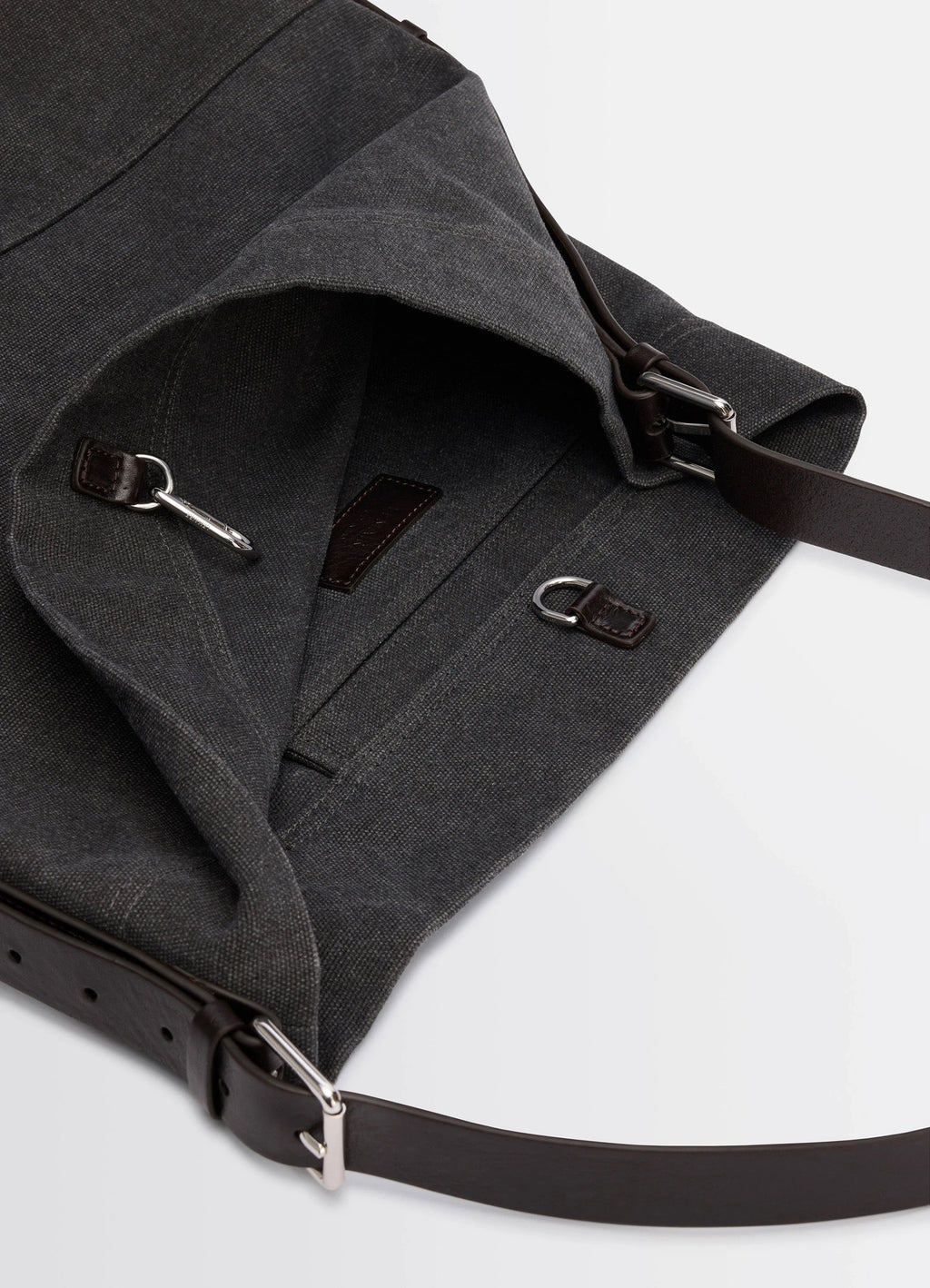 Belted Tote Bag in Heavy Cotton Canvas, product shot, interior view open top design