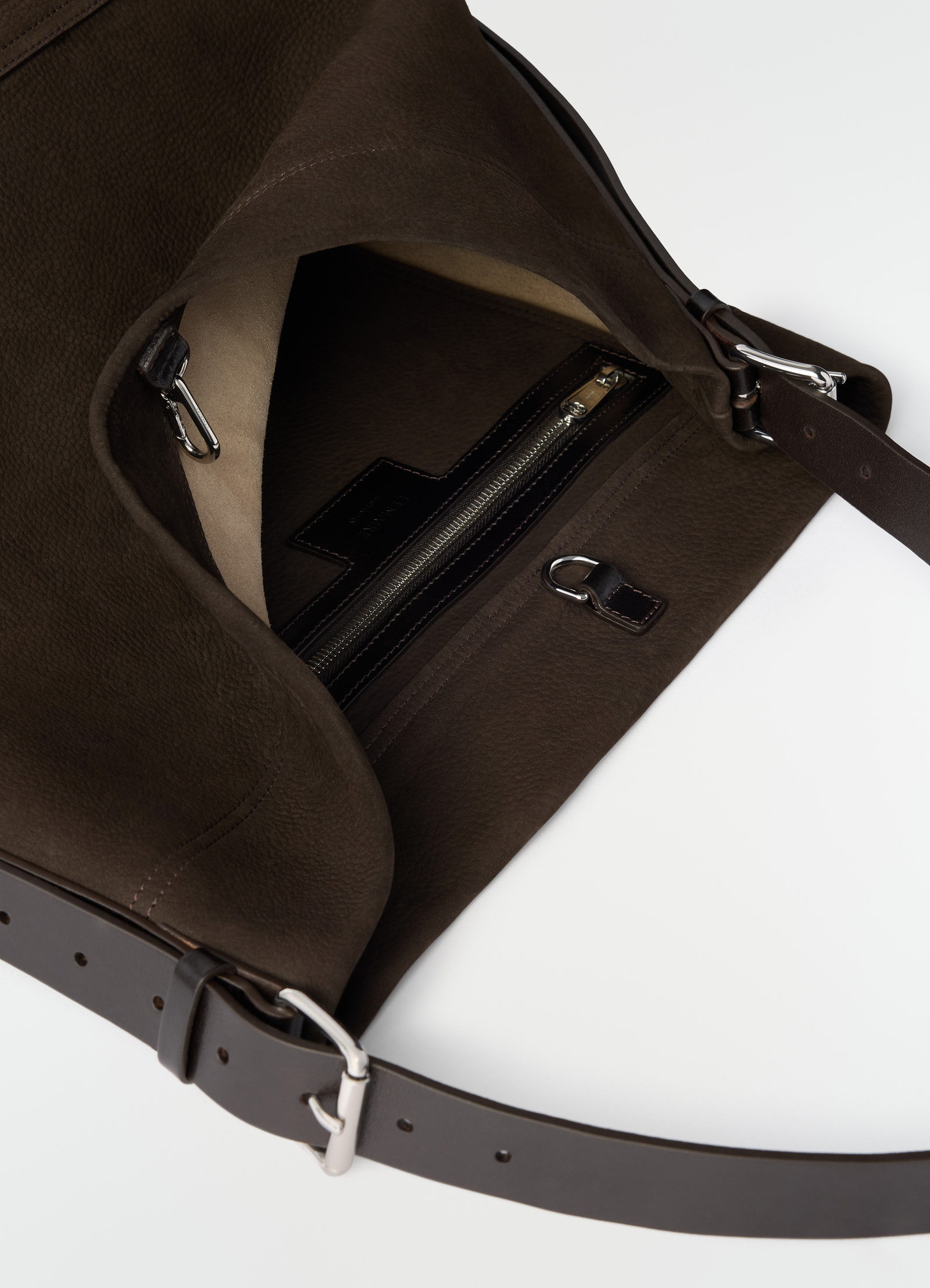 Belted tote bag aus alpaka-nubukleder