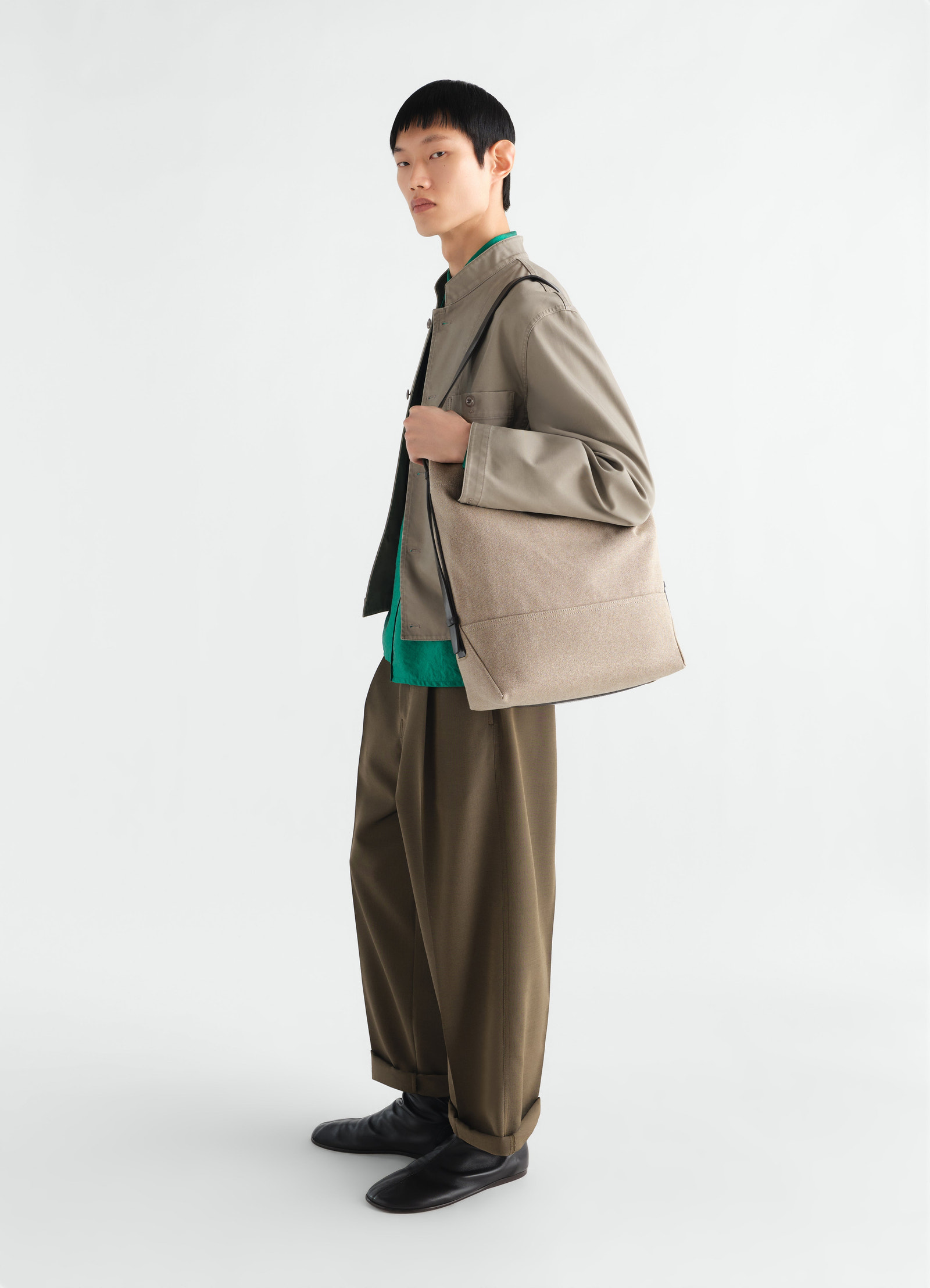 Belted tote bag in heavy eco cotton canvas