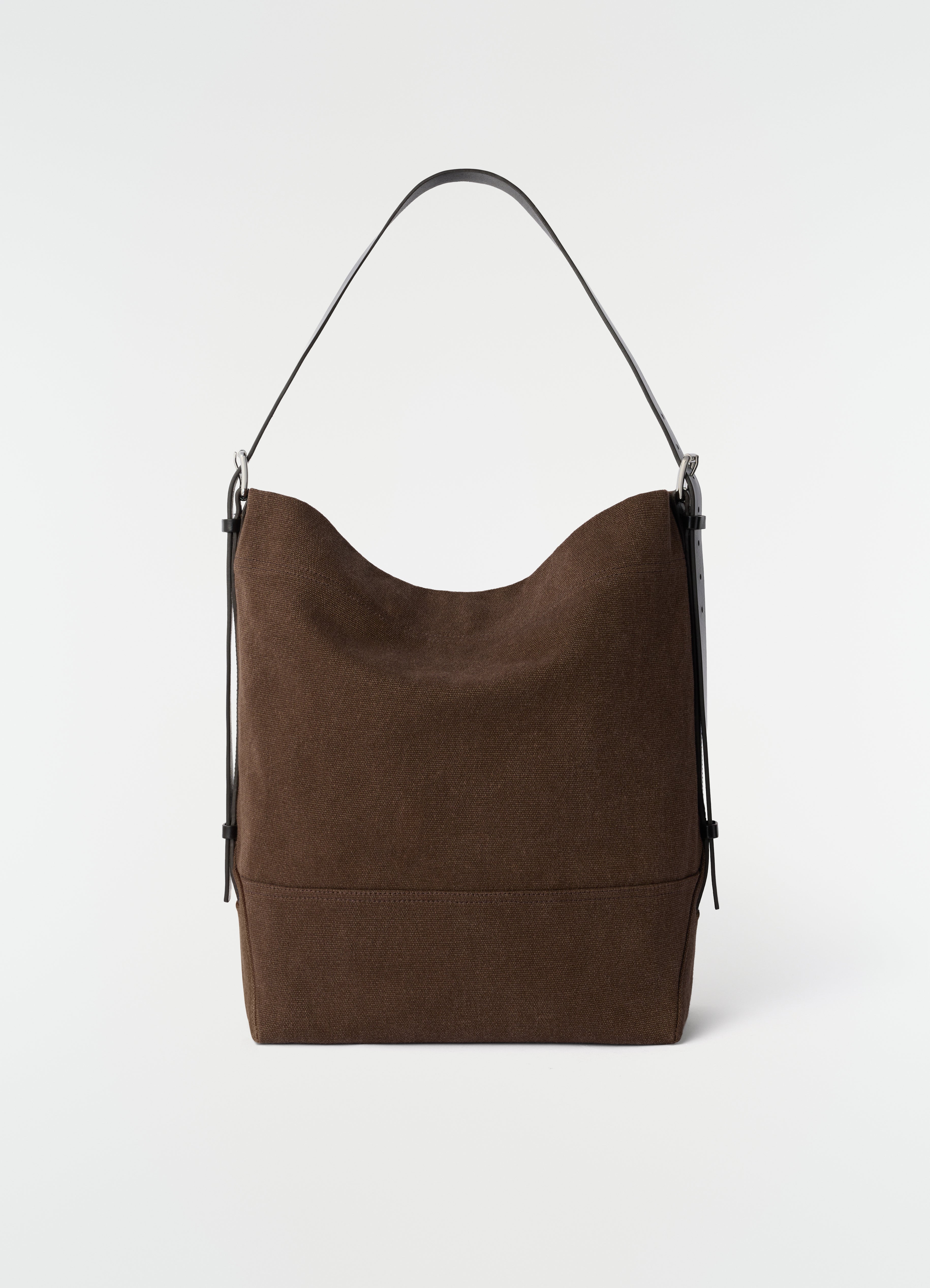 BELTED TOTE BAG IN ALPACA NUBUCK - Ebony Brown - Alpaca nubuck