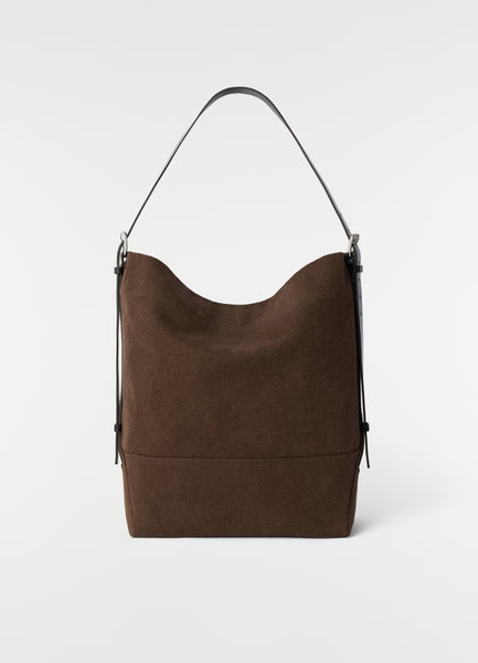 BELTED TOTE BAG IN HEAVY ECO COTTON CANVAS - Dark Chocolate