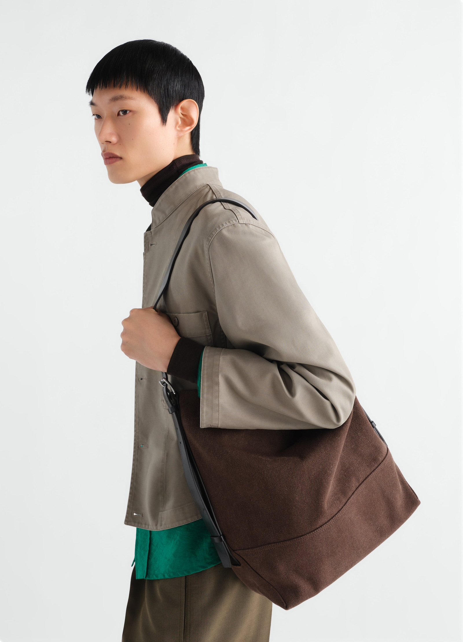Belted tote bag in heavy eco cotton canvas