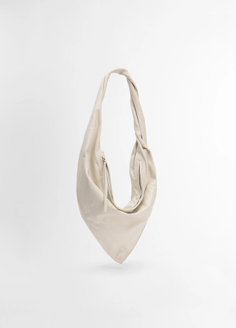 Lemaire Scarf Bag Small in Smooth Nappa Leather, product shot, front view hanging twisted handle