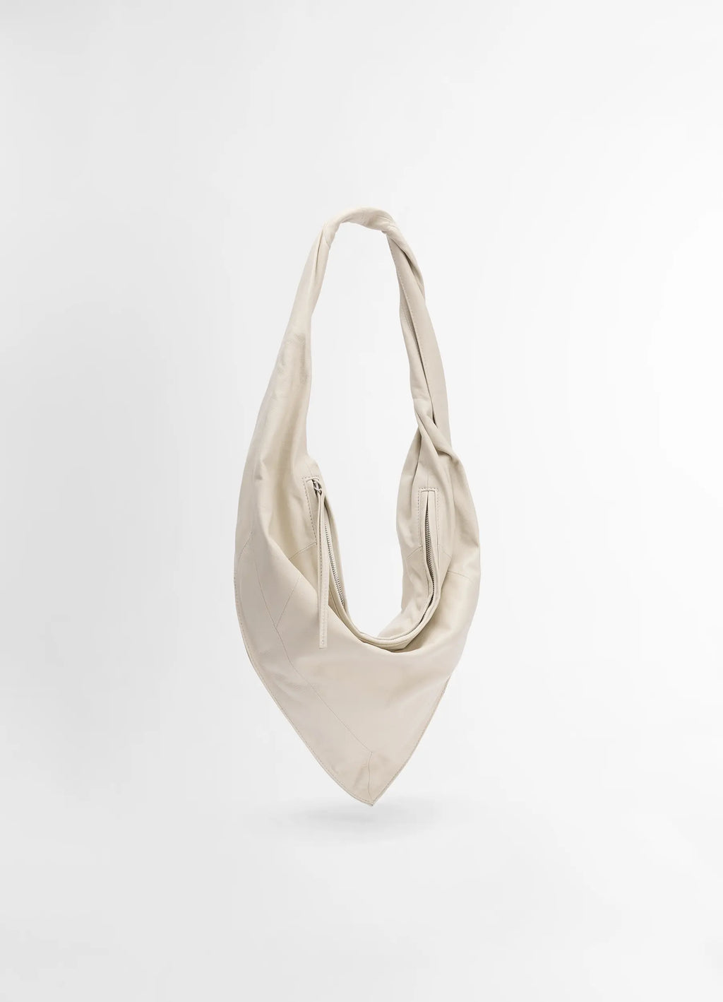 Lemaire Scarf Bag Small in Smooth Nappa Leather, product shot, front view hanging twisted handle