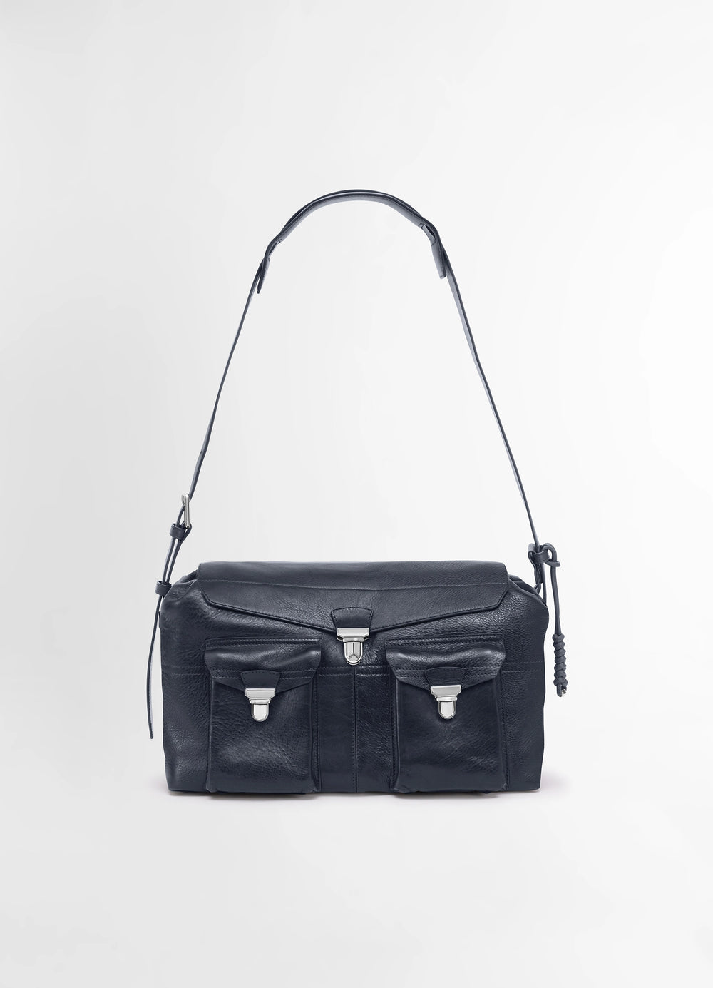 Snake Knot Week-end Gear Bag in Smooth Vegetable Nappa, product shot, Front view External pockets