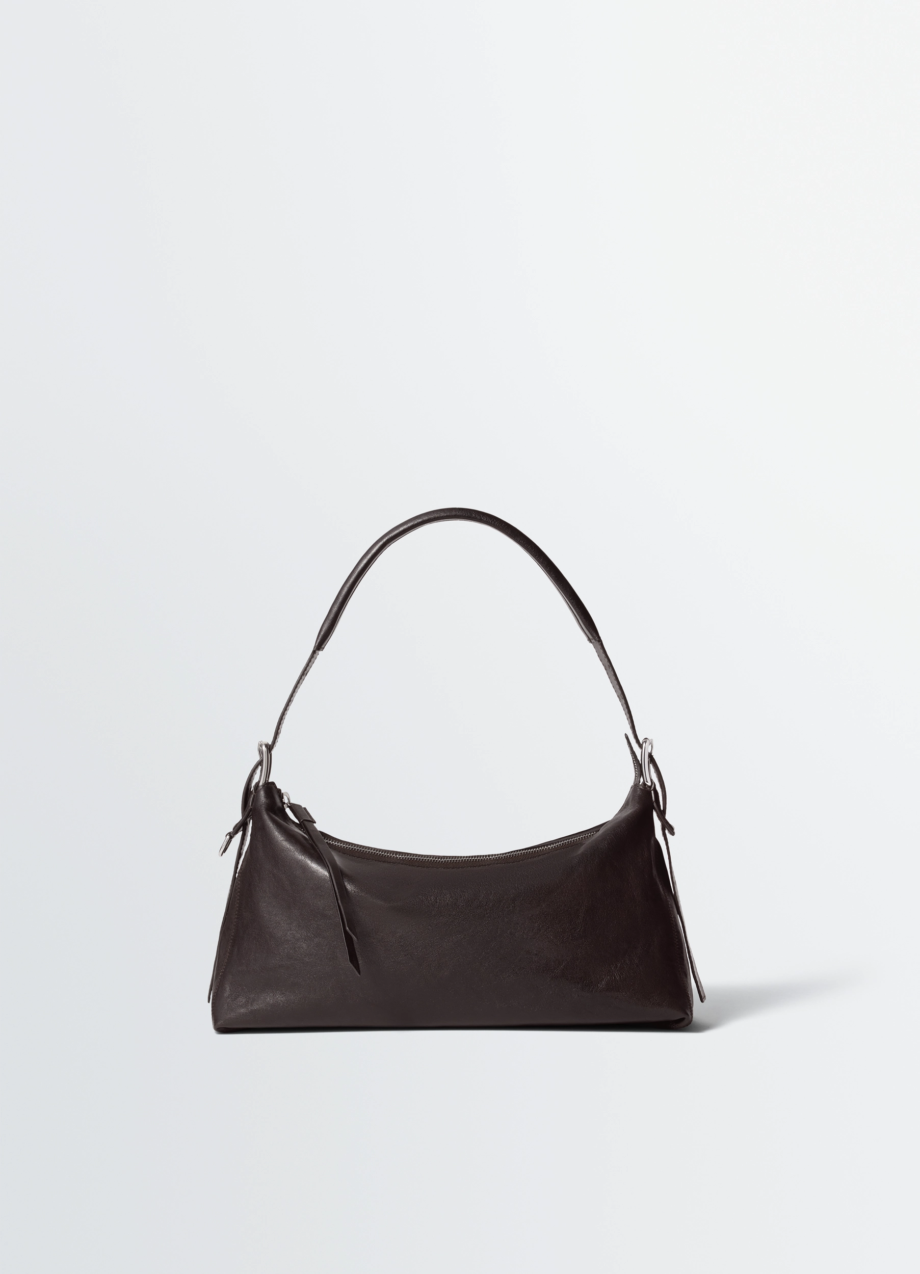 BELTED BAGUETTE BAG - Dark Chocolate - Paper Lux Leather - Women