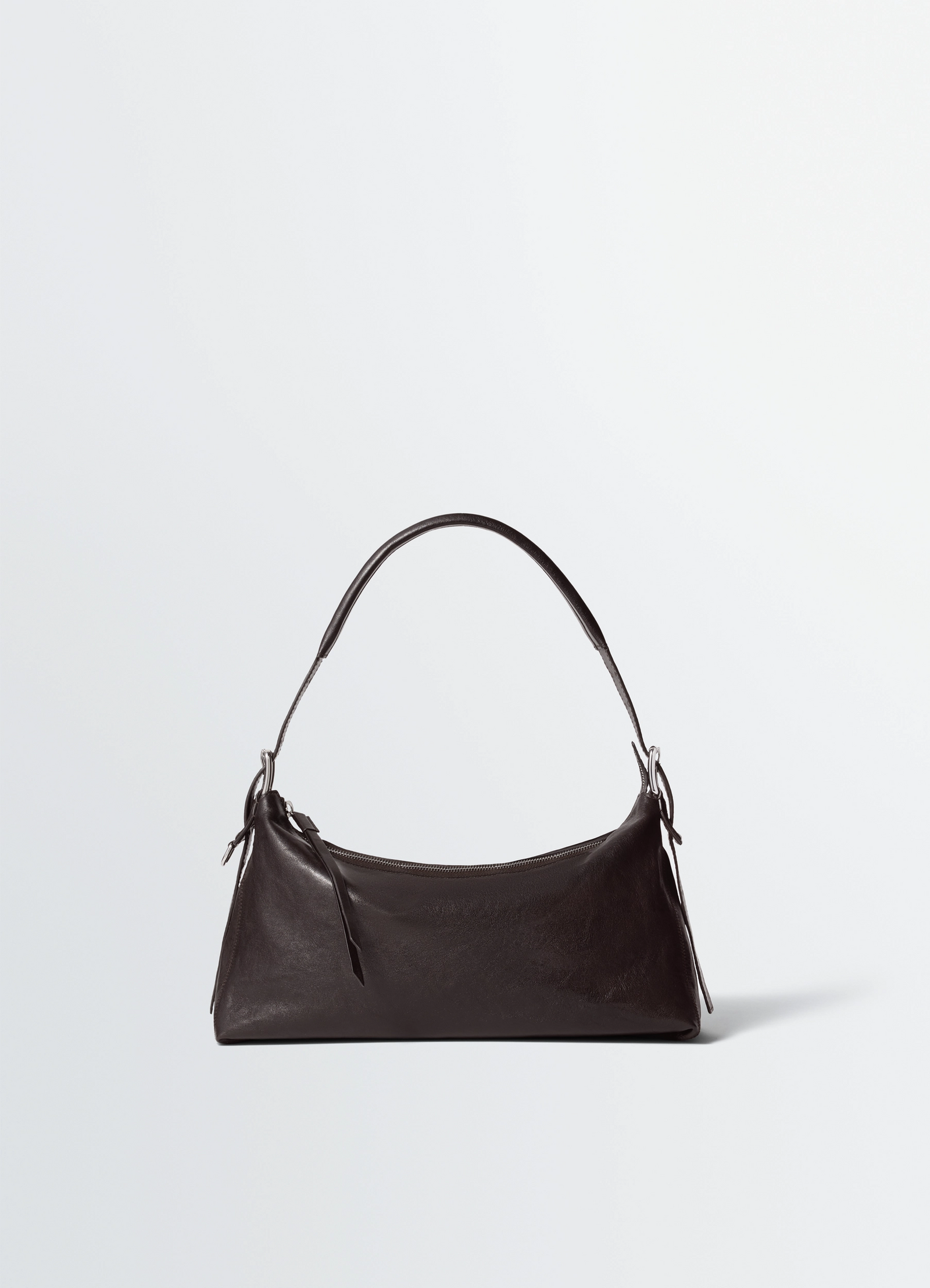BELTED BAGUETTE BAG IN LEATHER - Dark Chocolate - Paper Lux BELTED BAGUETTE BAG IN LEATHER - Dark Chocolate - Paper Lux