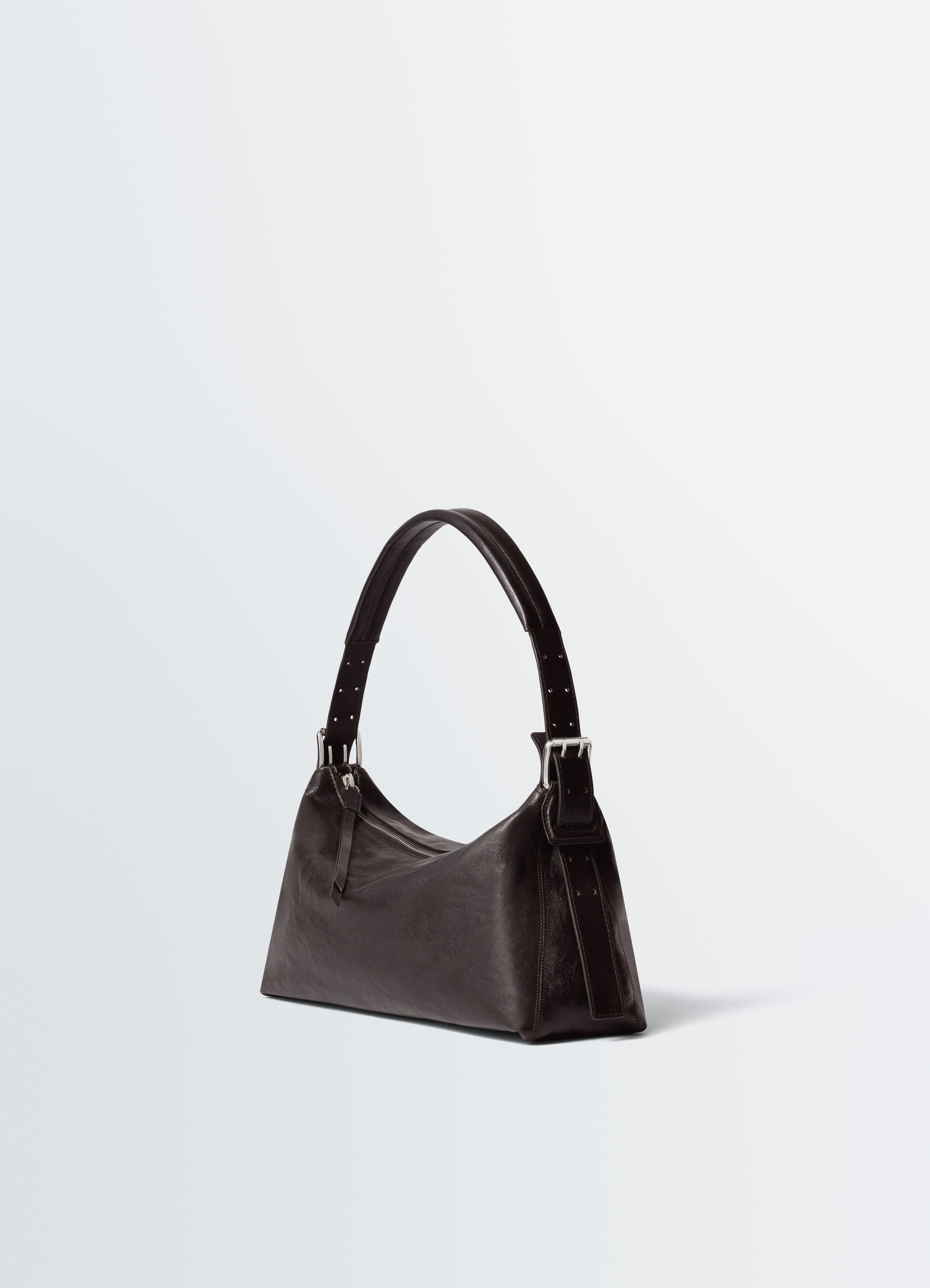BELTED BAGUETTE BAG IN LEATHER - Dark Chocolate - Paper Lux