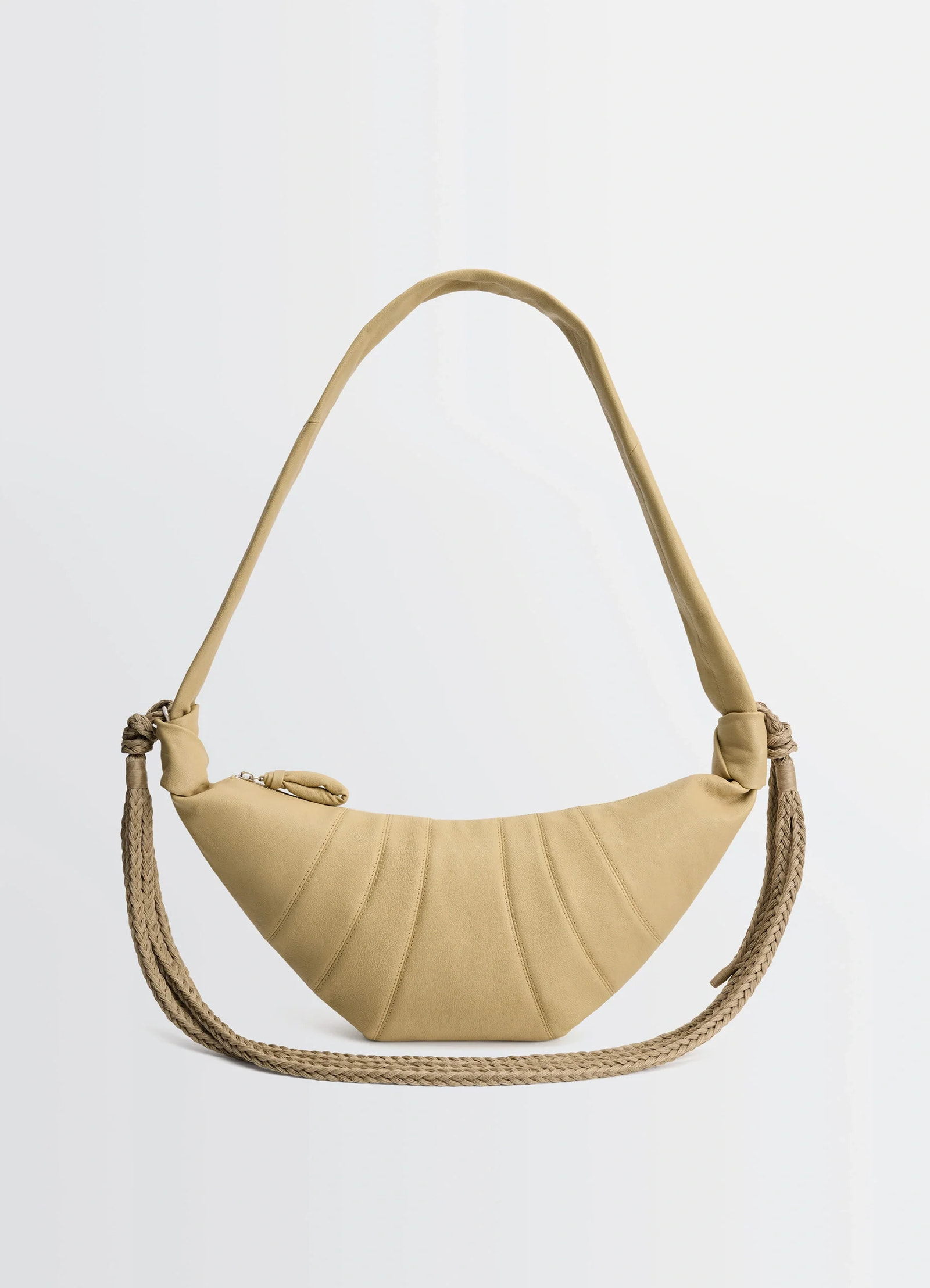 BRAID MEDIUM CROISSANT BAG IN LEATHER - Kraft Beige - Grained