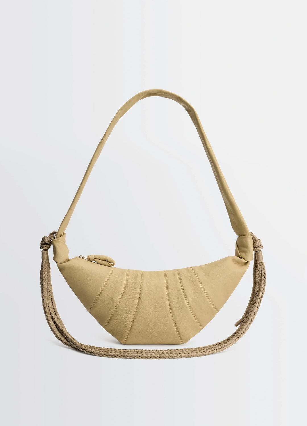 BRAID MEDIUM CROISSANT BAG IN LEATHER - Kraft Beige - Grained