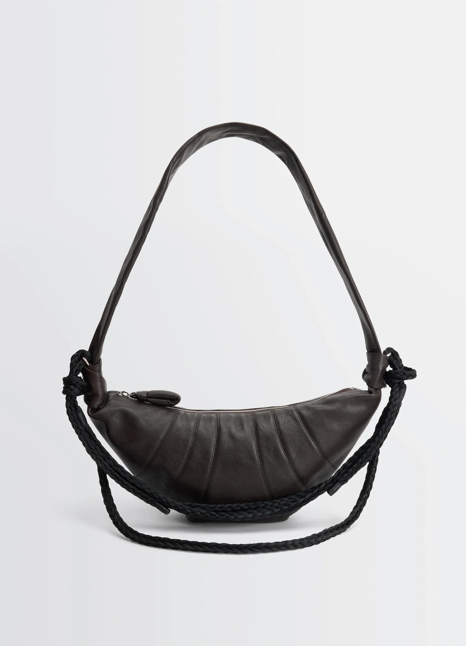 BRAID MEDIUM CROISSANT BAG IN LEATHER - Dark Brown - Grained BRAID MEDIUM CROISSANT BAG IN LEATHER - Dark Brown - Grained
