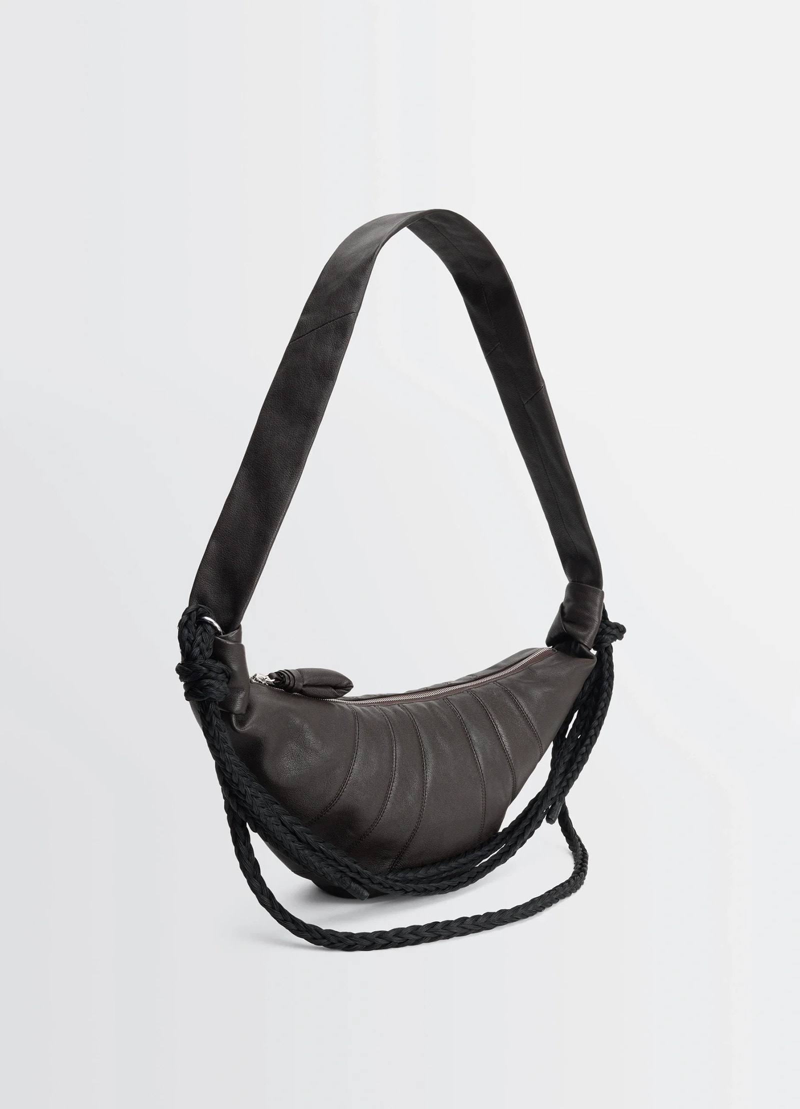 BRAID MEDIUM CROISSANT BAG IN LEATHER - Dark Brown - Grained BRAID MEDIUM CROISSANT BAG IN LEATHER - Dark Brown - Grained